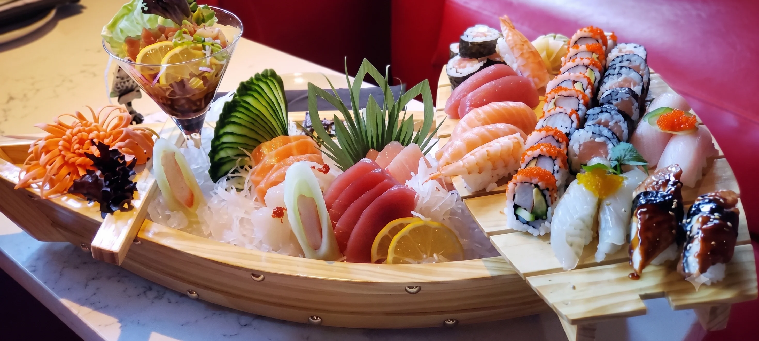 Japanese sushi platter with assorted sashimi and rolls