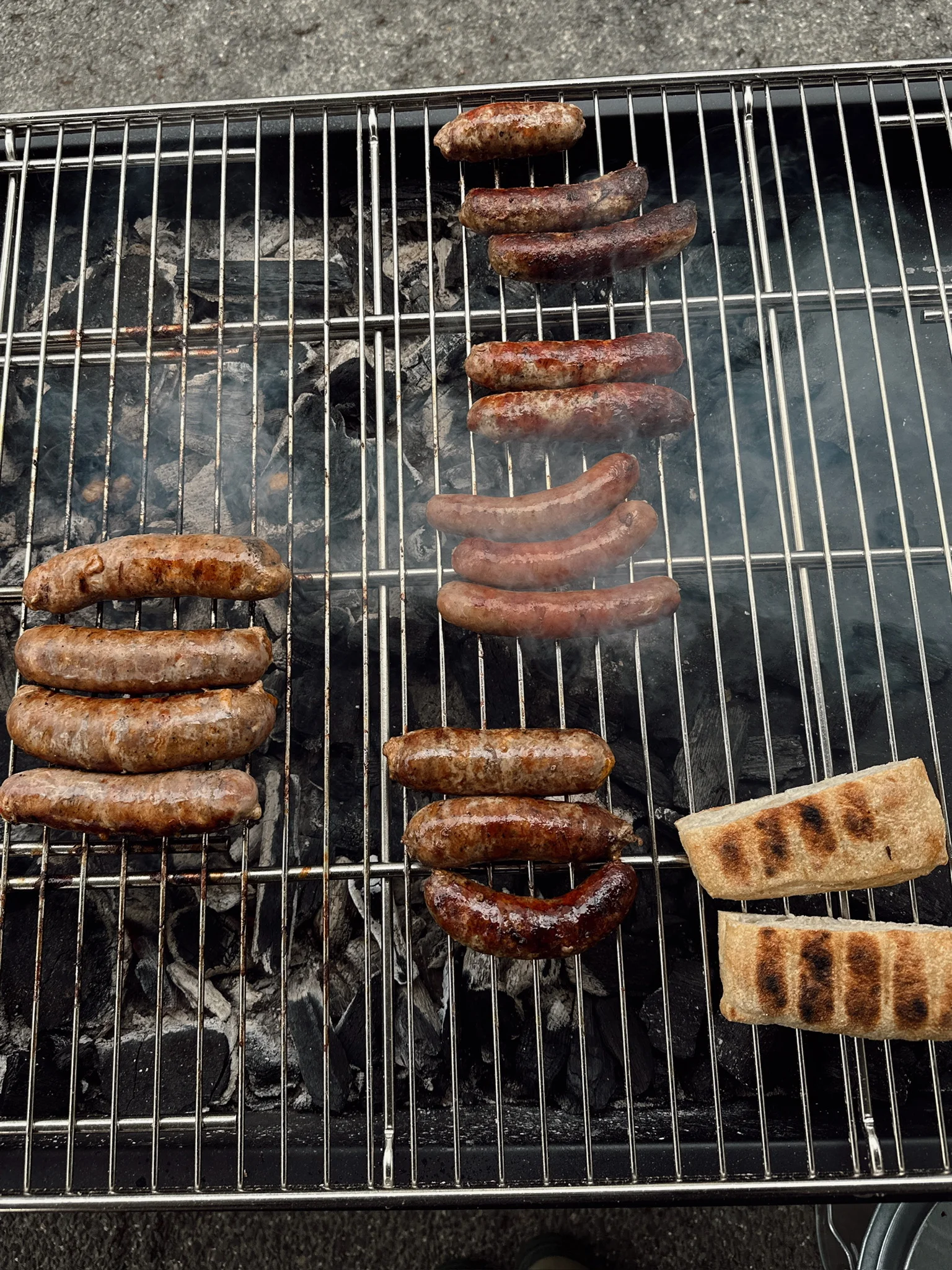Grilled sausages on a barbecue grill
