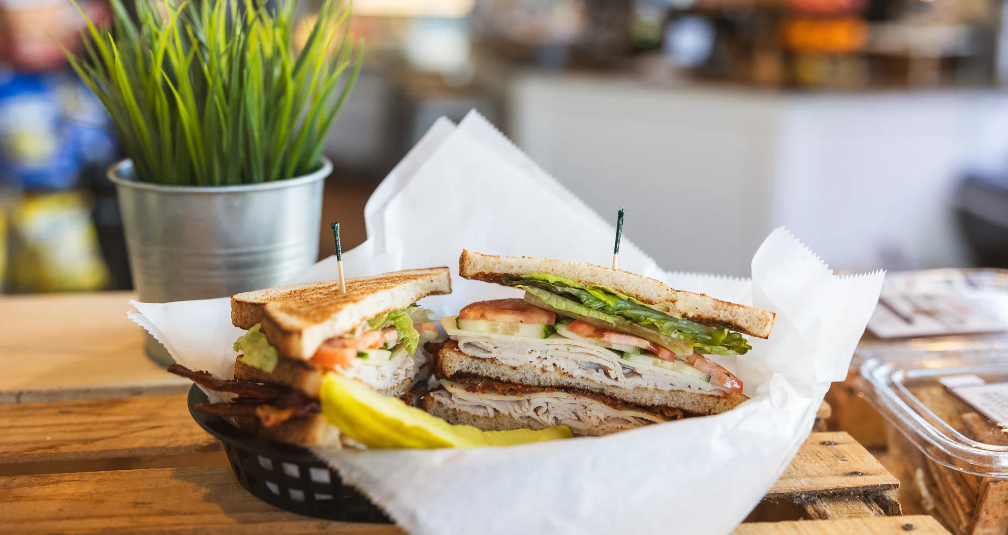 Classic turkey club sandwich with fresh vegetables