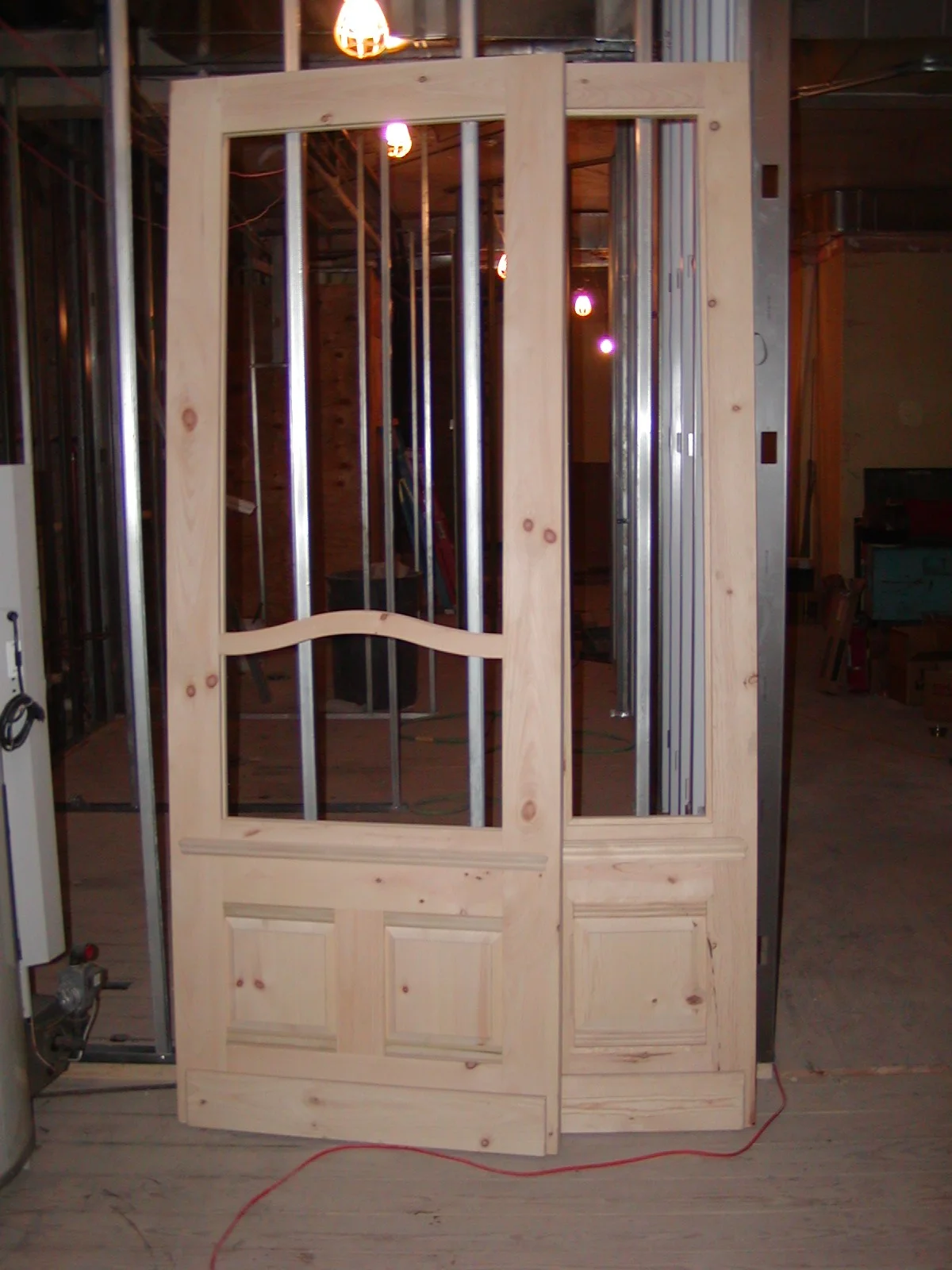 Wooden double door frame under construction