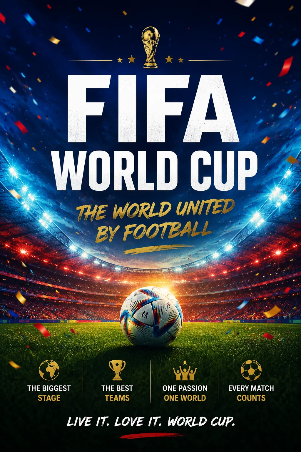 FIFA World Cup promotional poster with football imagery