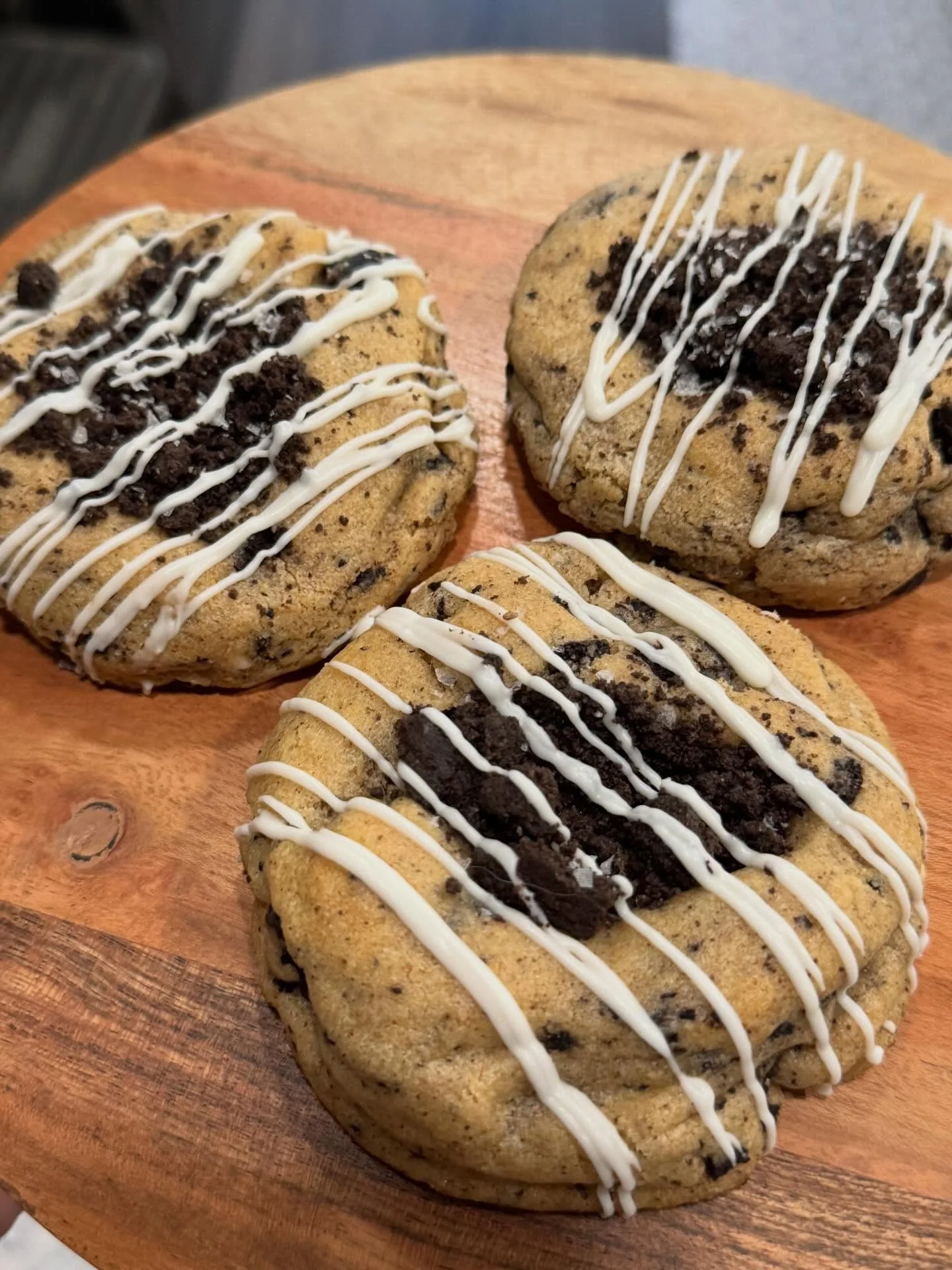 Decadent cookies with Oreo and white chocolate drizzle