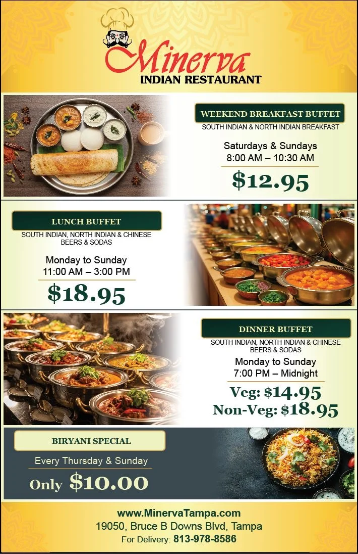Authentic Indian dinner buffet featuring Chicken Dum Biryani and Goat Rogan Josh