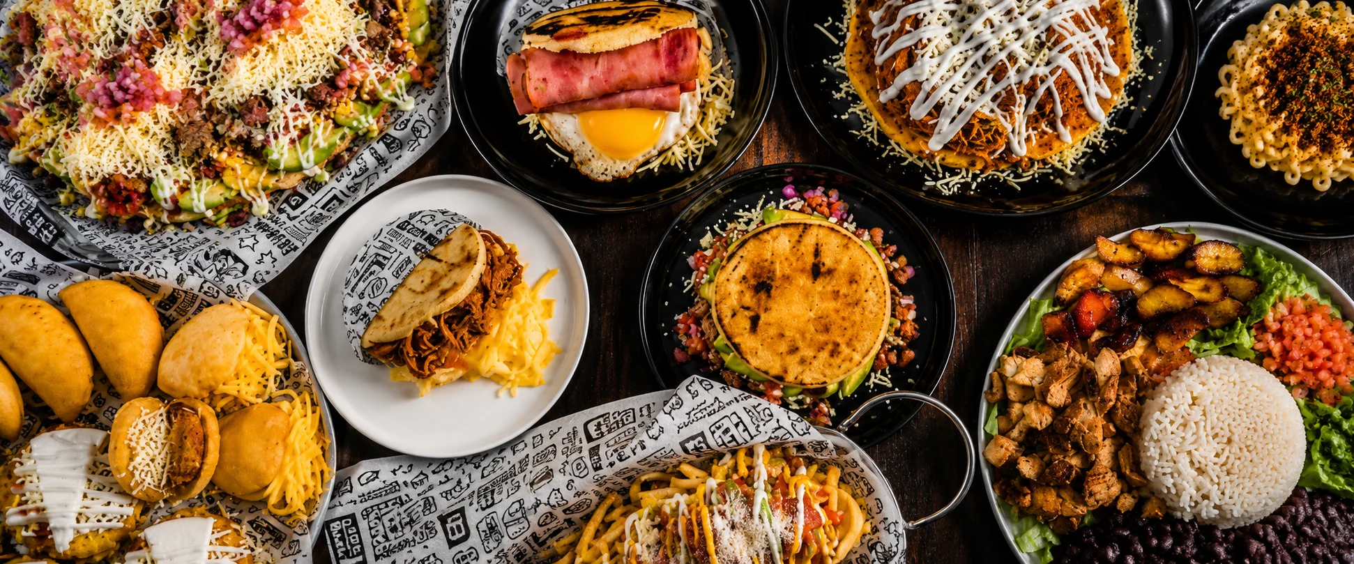 Venezuelan arepa filled with grilled beef and avocado