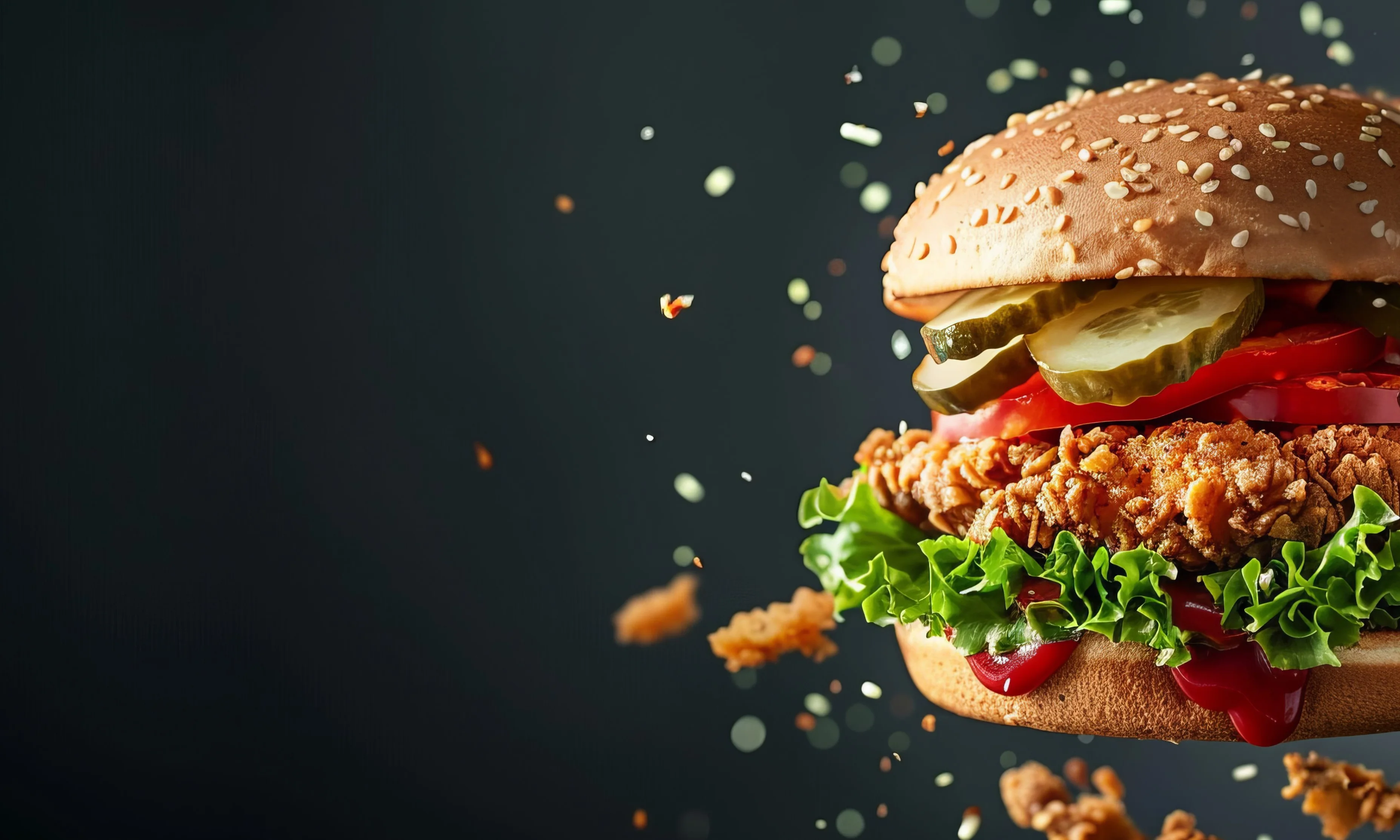Crispy fried chicken sandwich with lettuce and pickles