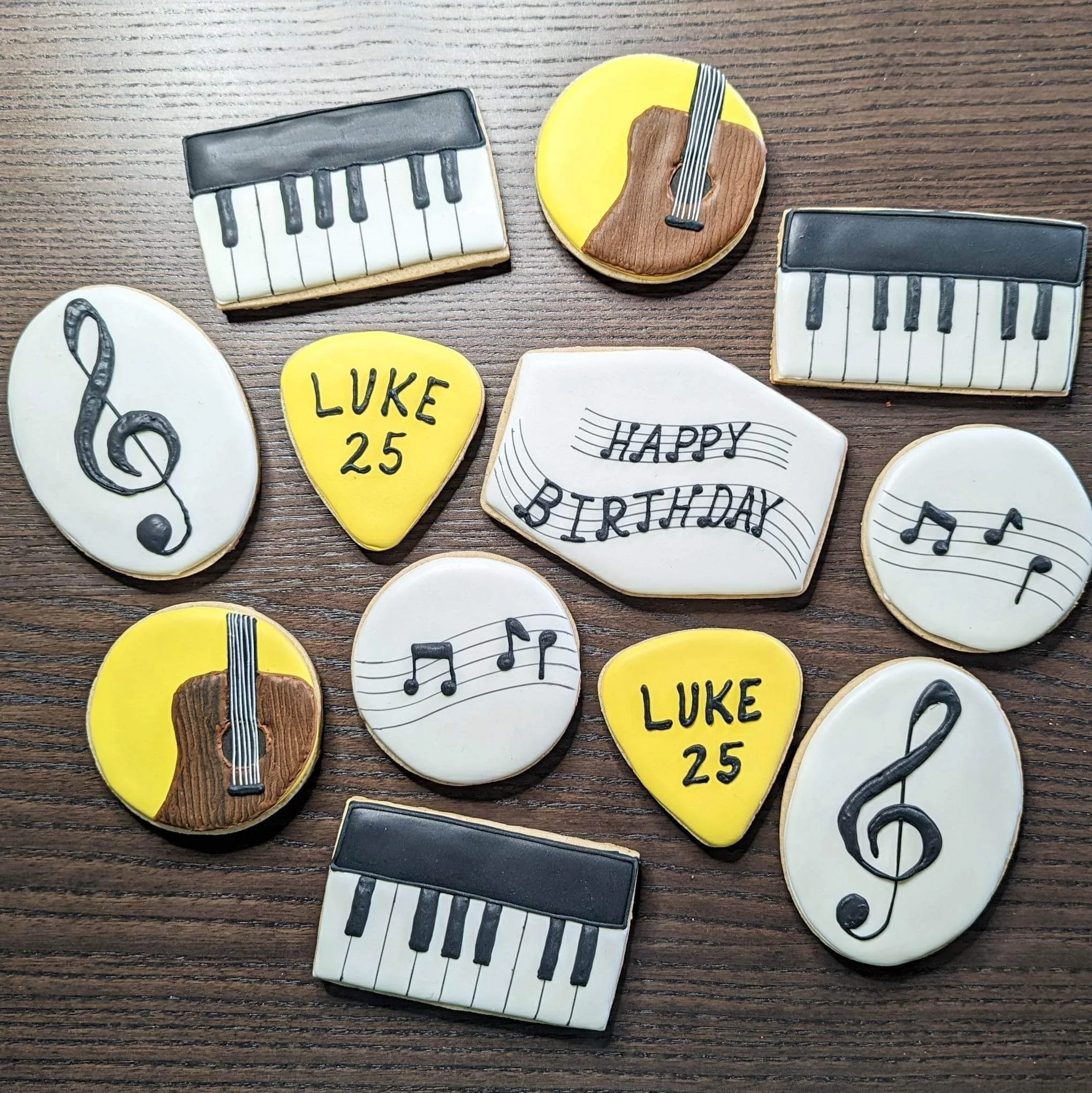 Decorative music-themed cookies for a birthday celebration