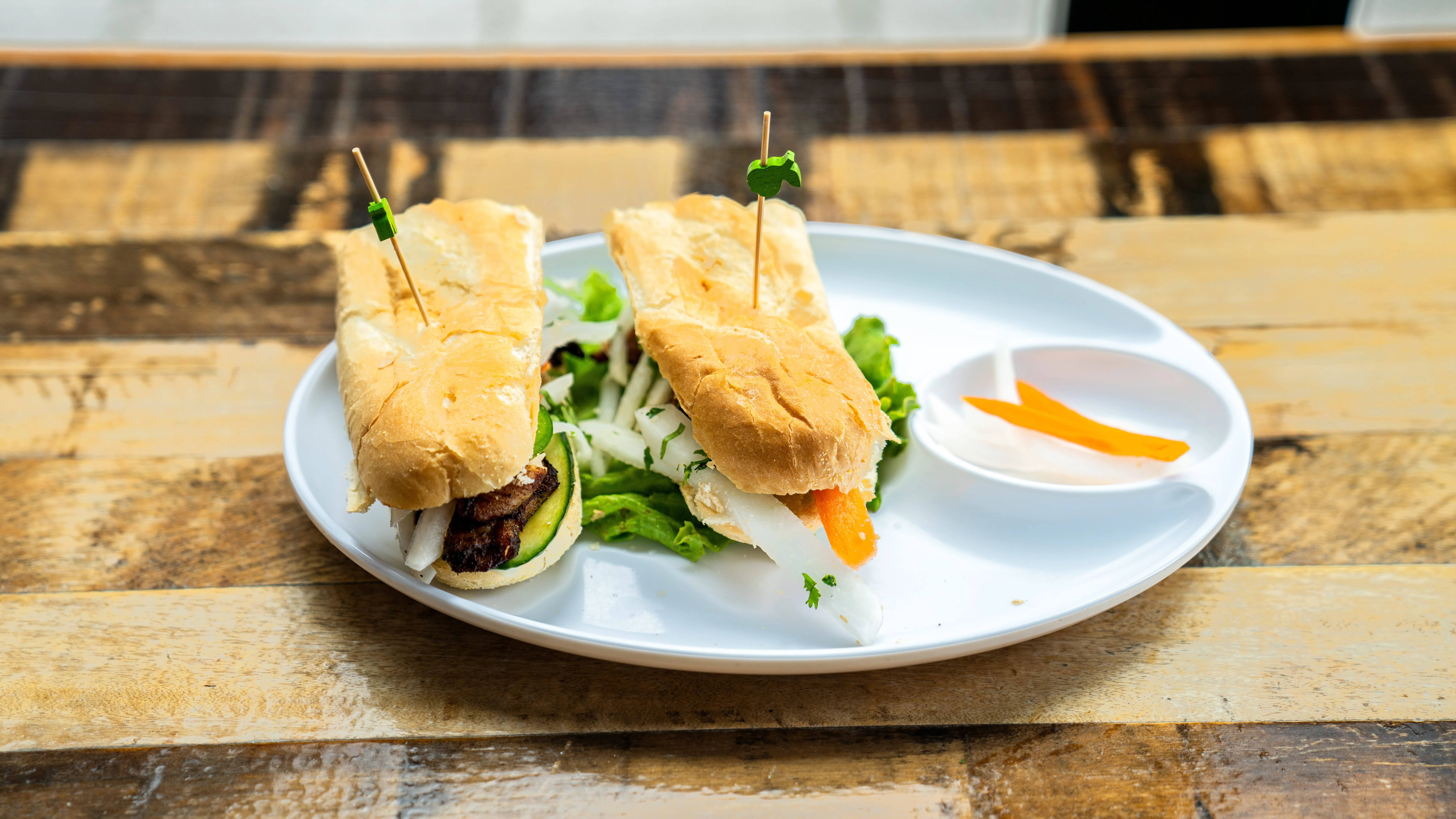 Vietnamese banh mi sandwiches with fresh vegetables