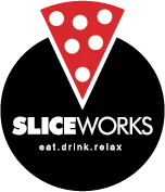 Colorful circular logo of Slice Works restaurant