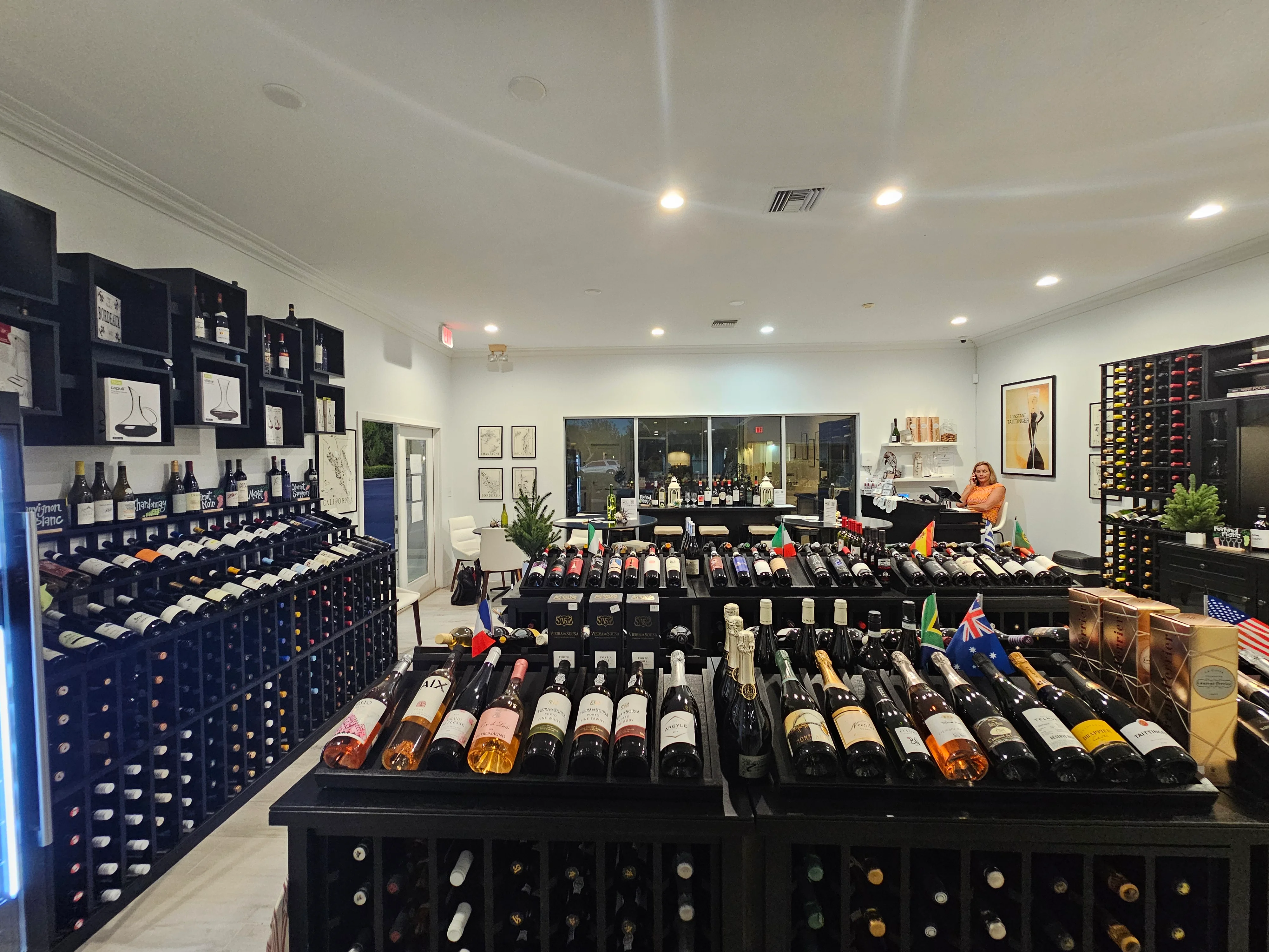 Elegant wine shop interior showcasing a diverse selection of wines.