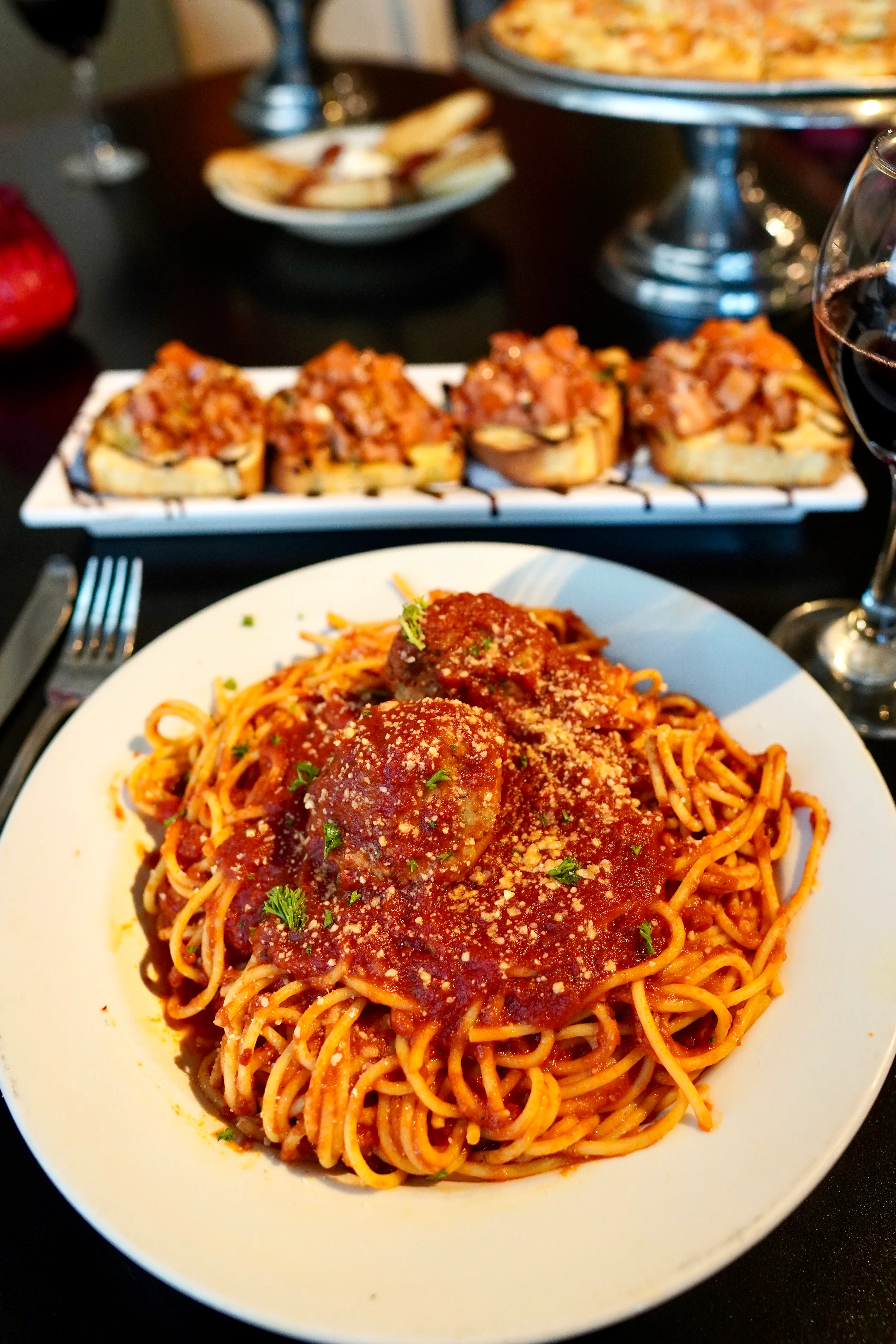 Classic spaghetti and meatballs in marinara sauce