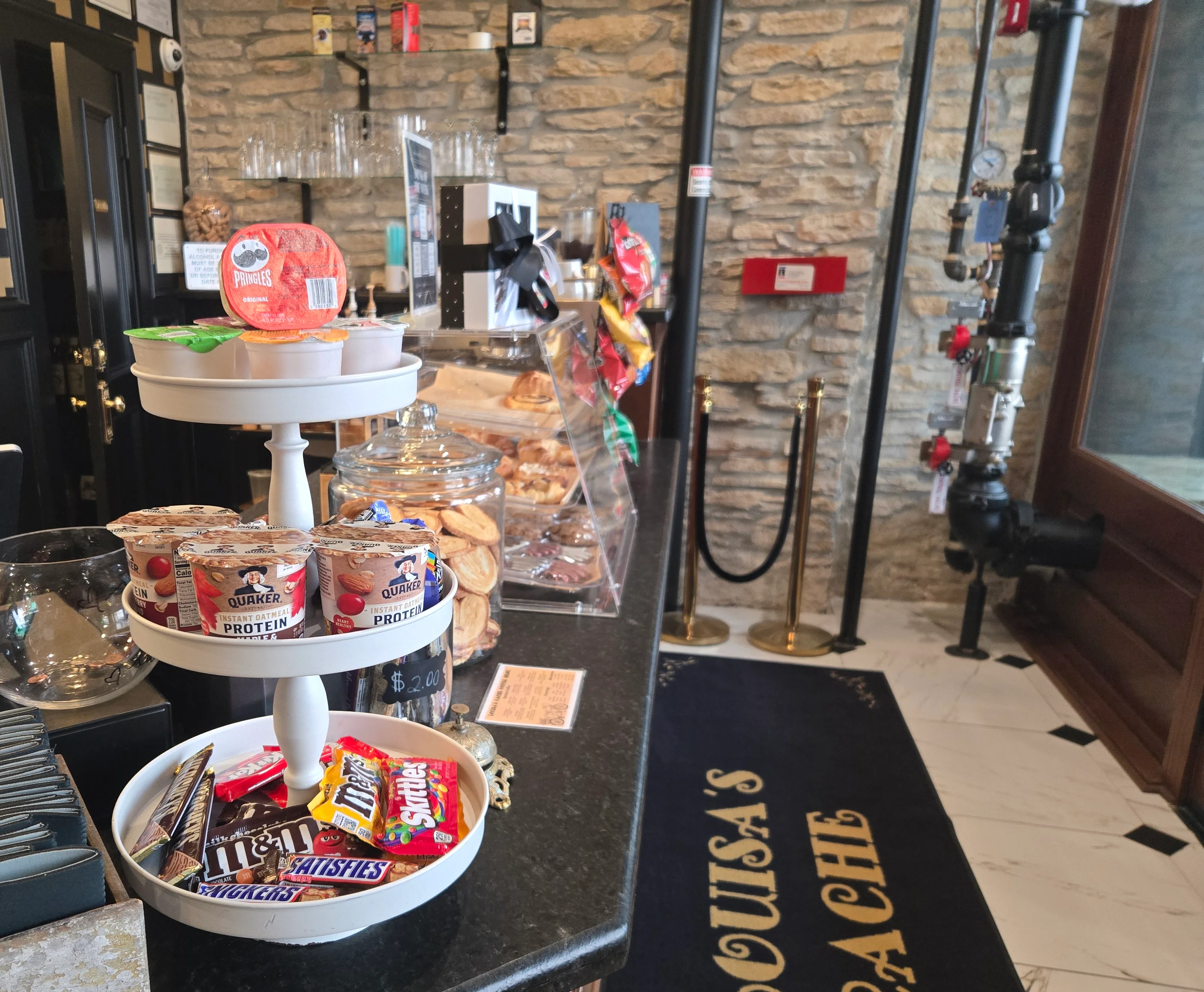 Cozy café counter with snacks and desserts