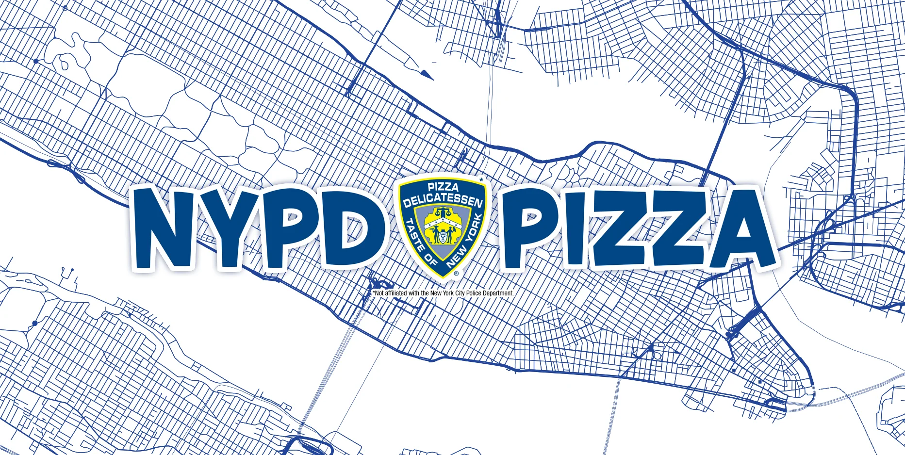 NYPD Pizza logo with city map background