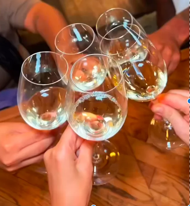 Cheers with wine glasses in a festive gathering