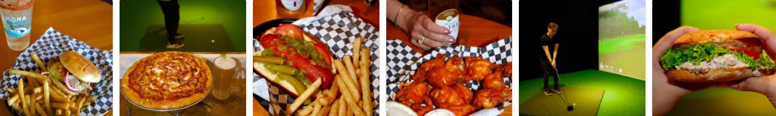 Variety of American comfort food and indoor golf experience