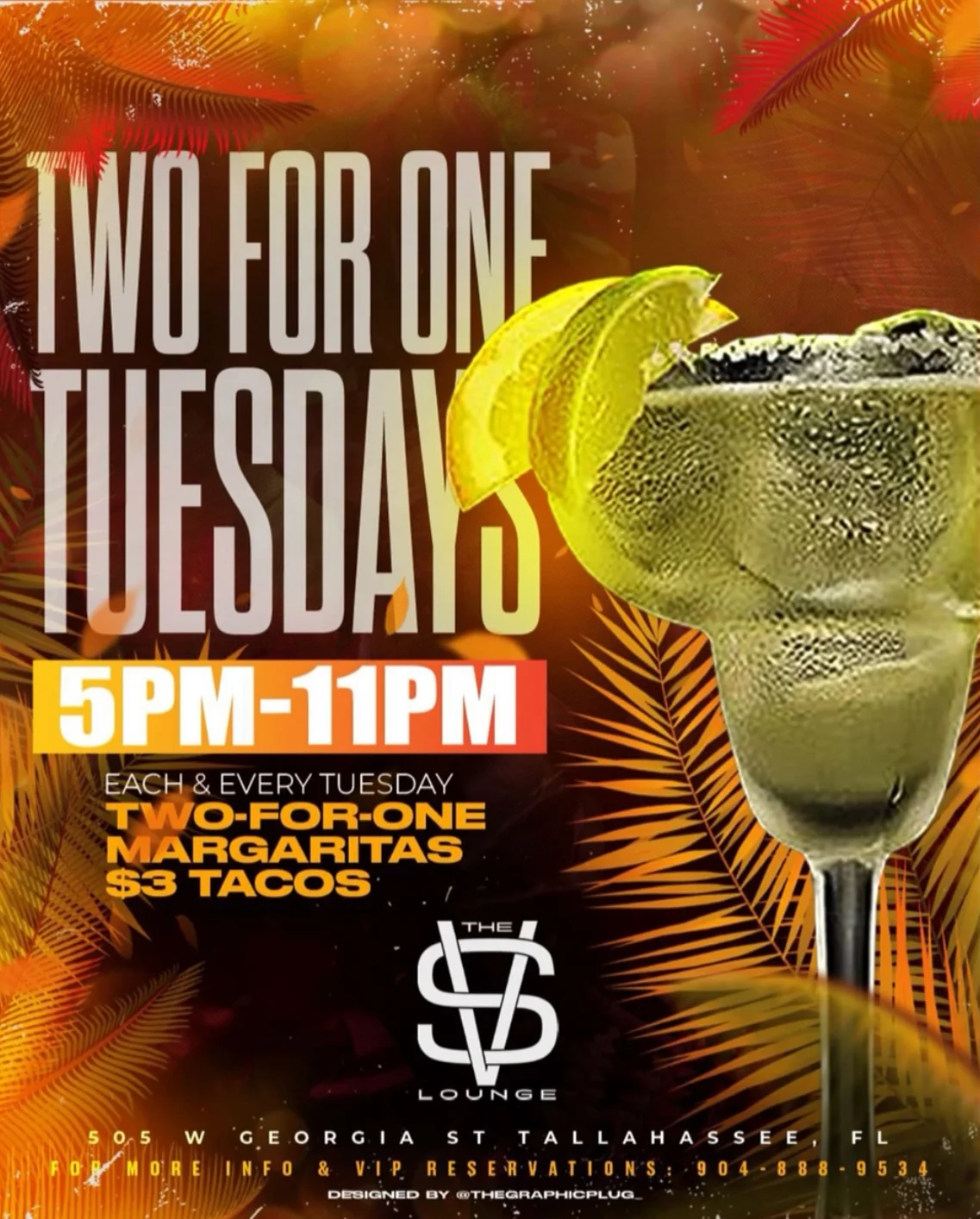 Two-for-one margaritas promotion at a lively lounge