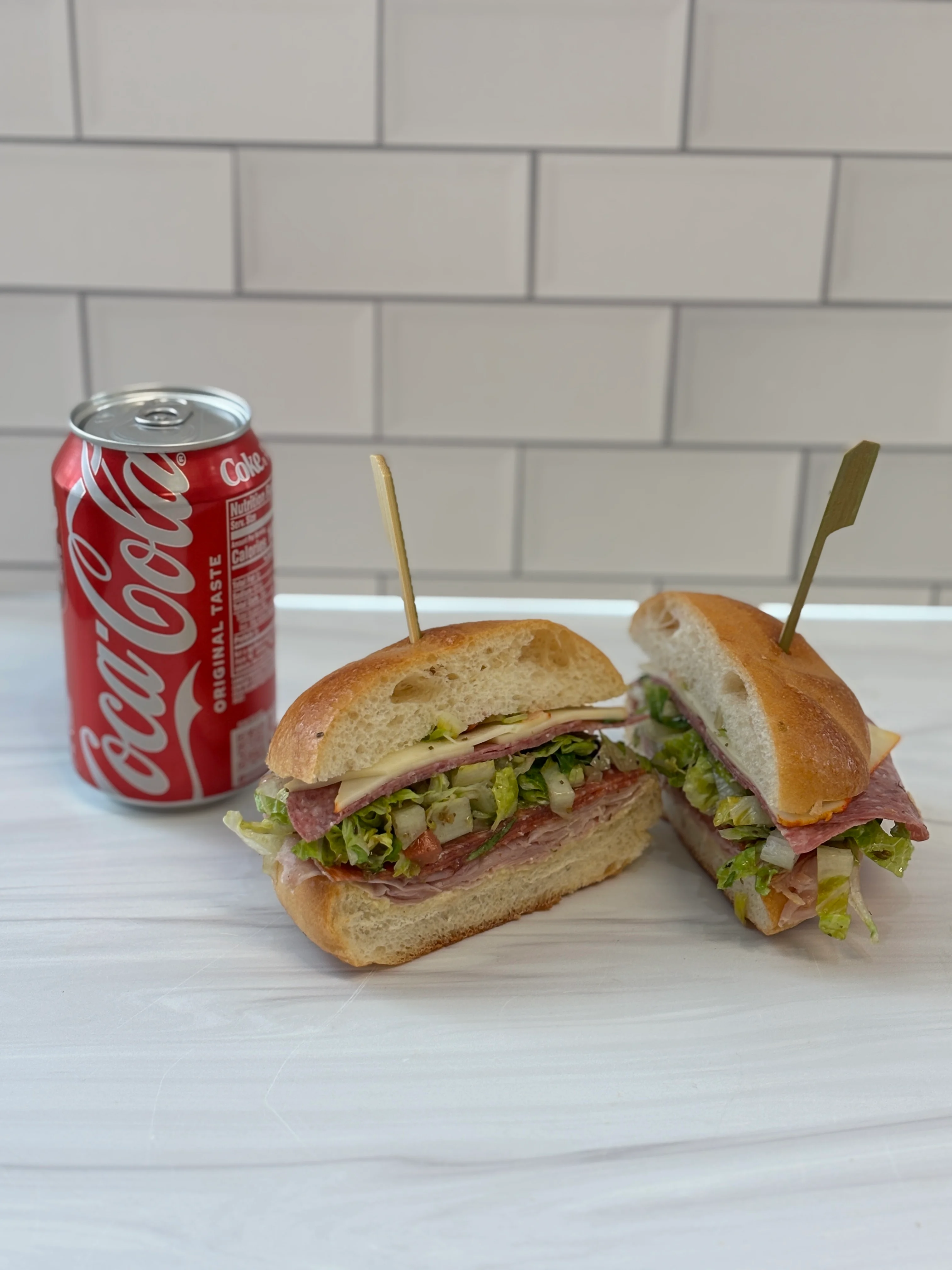 Italian sub sandwich with lettuce and salami