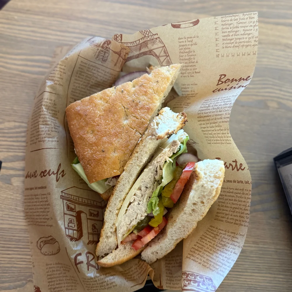 Classic deli sandwich with turkey and fresh vegetables