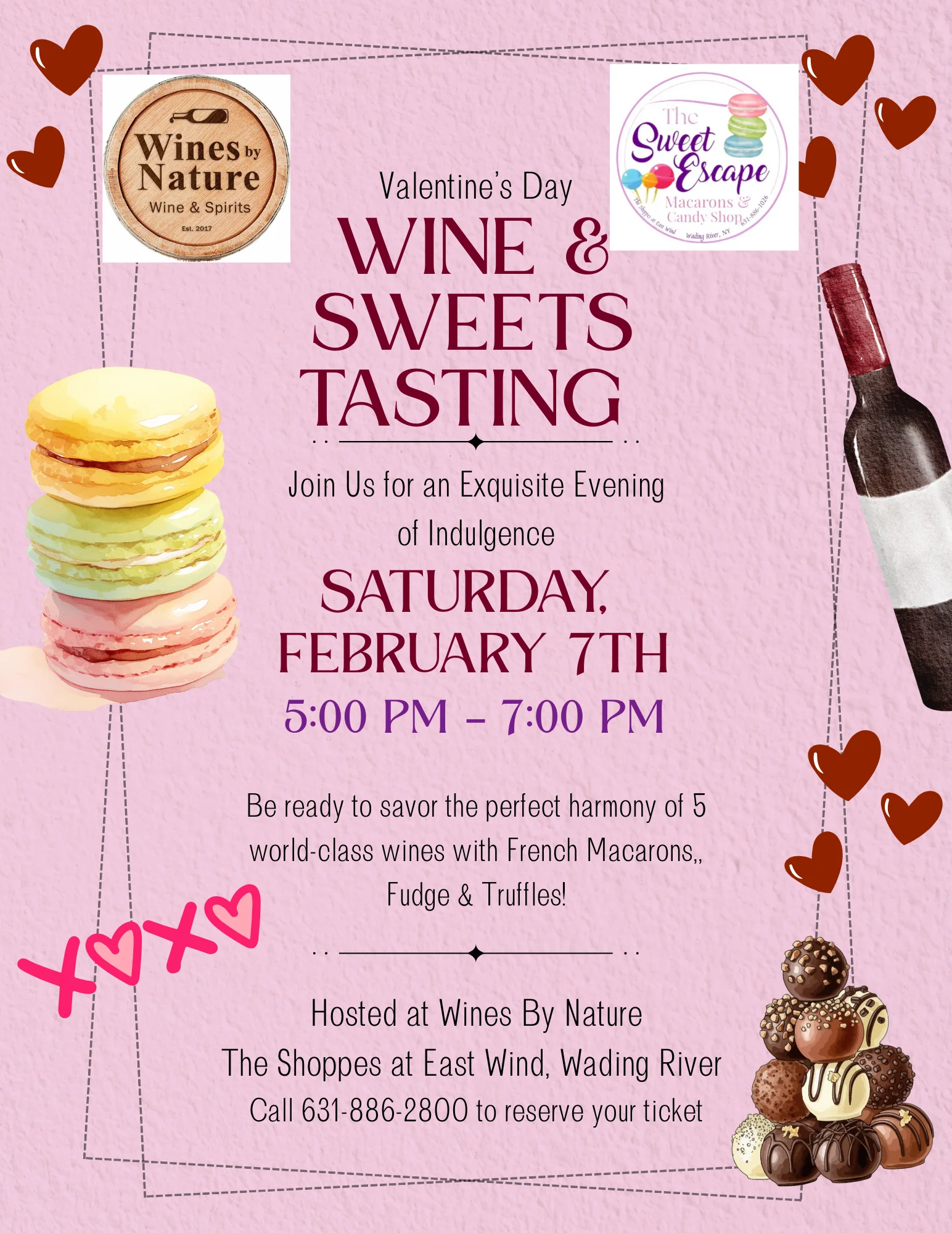 Valentine's Day wine and sweets tasting event invitation