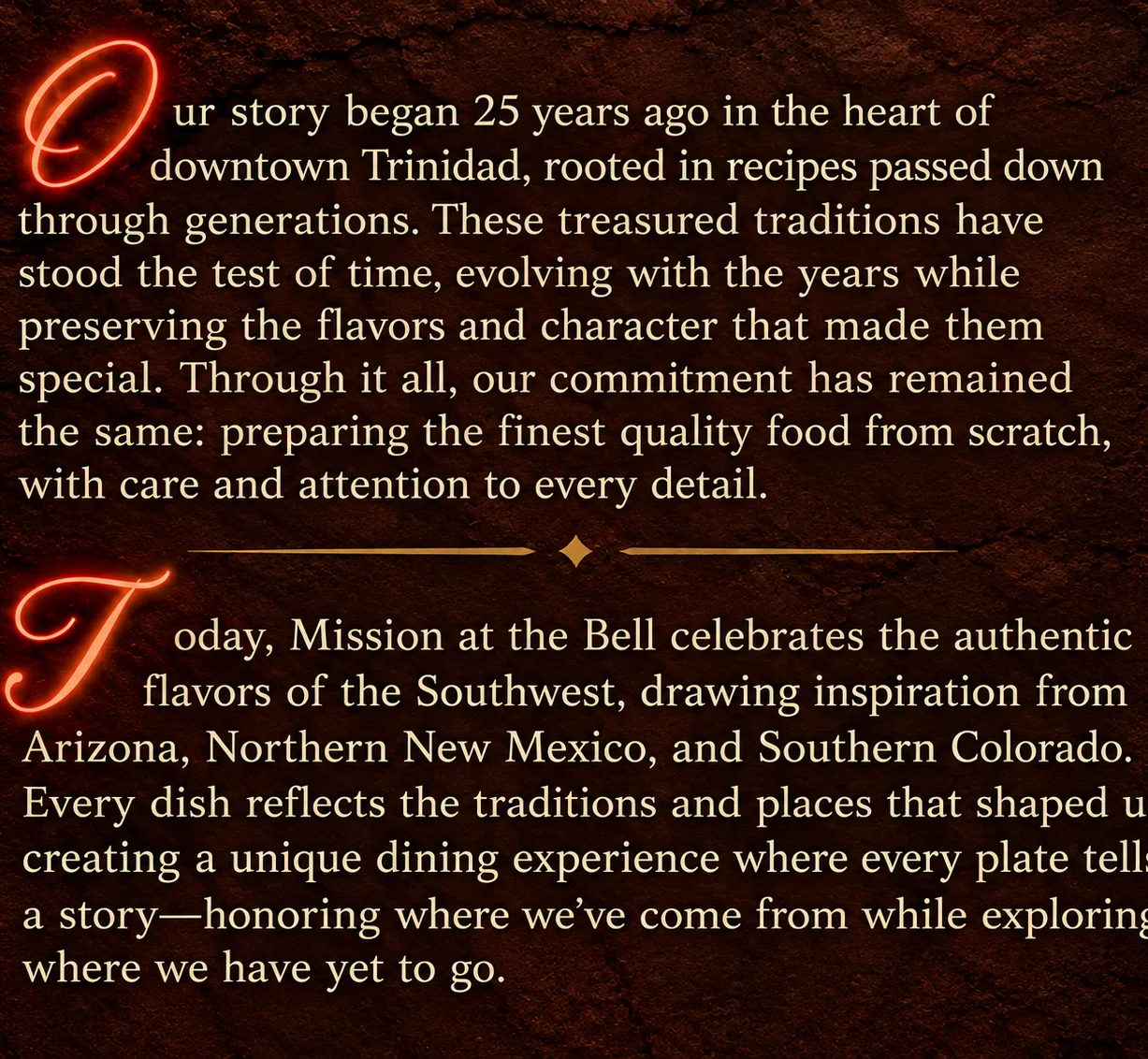Restaurant mission statement highlighting family recipes and cultural heritage
