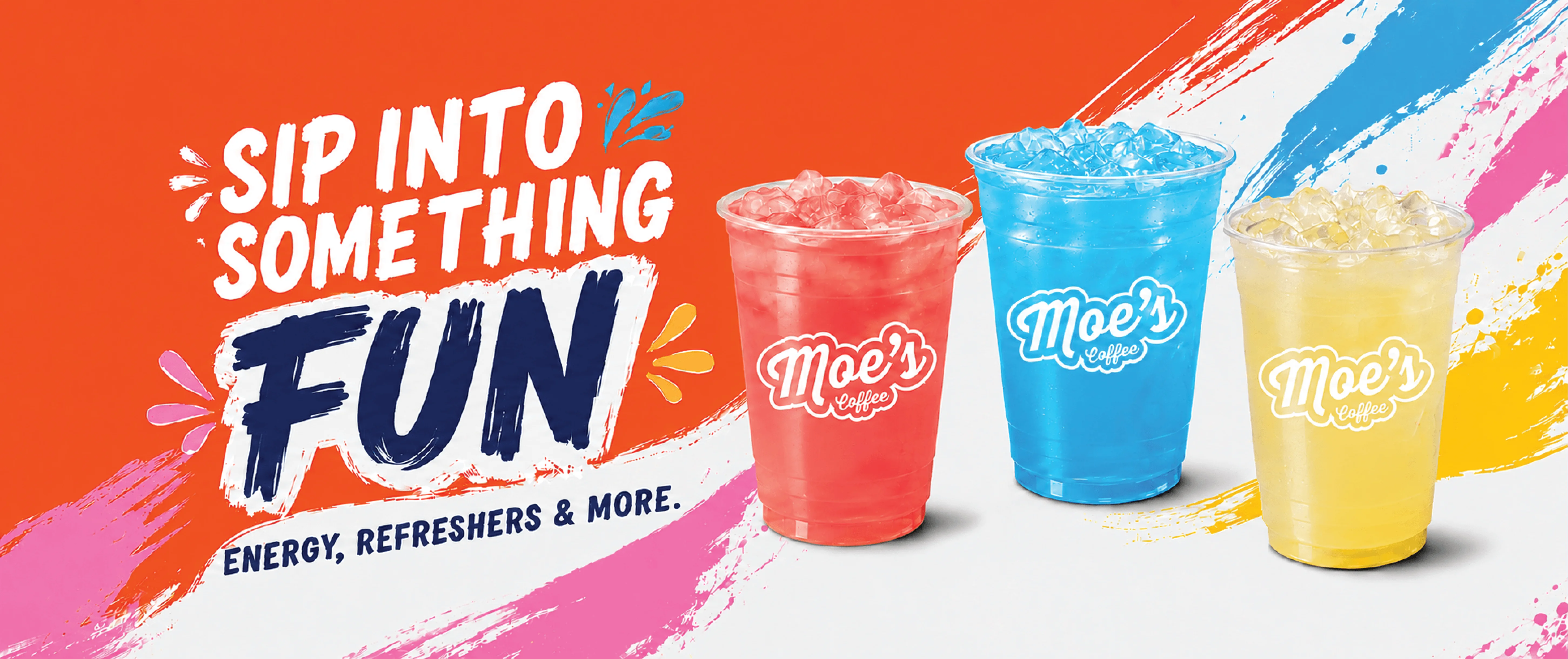 Colorful iced beverages from Moe's Coffee for a refreshing sip
