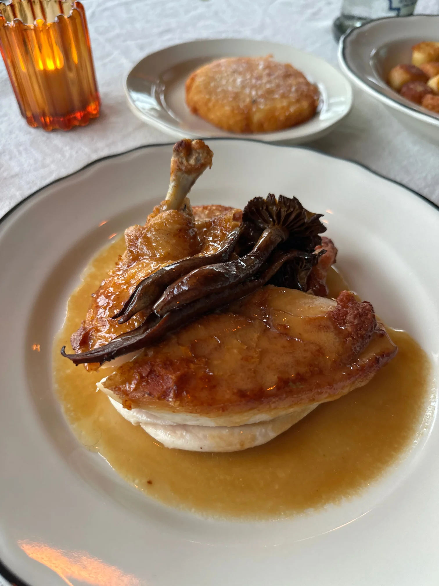 Roasted chicken with mushrooms in a savory sauce