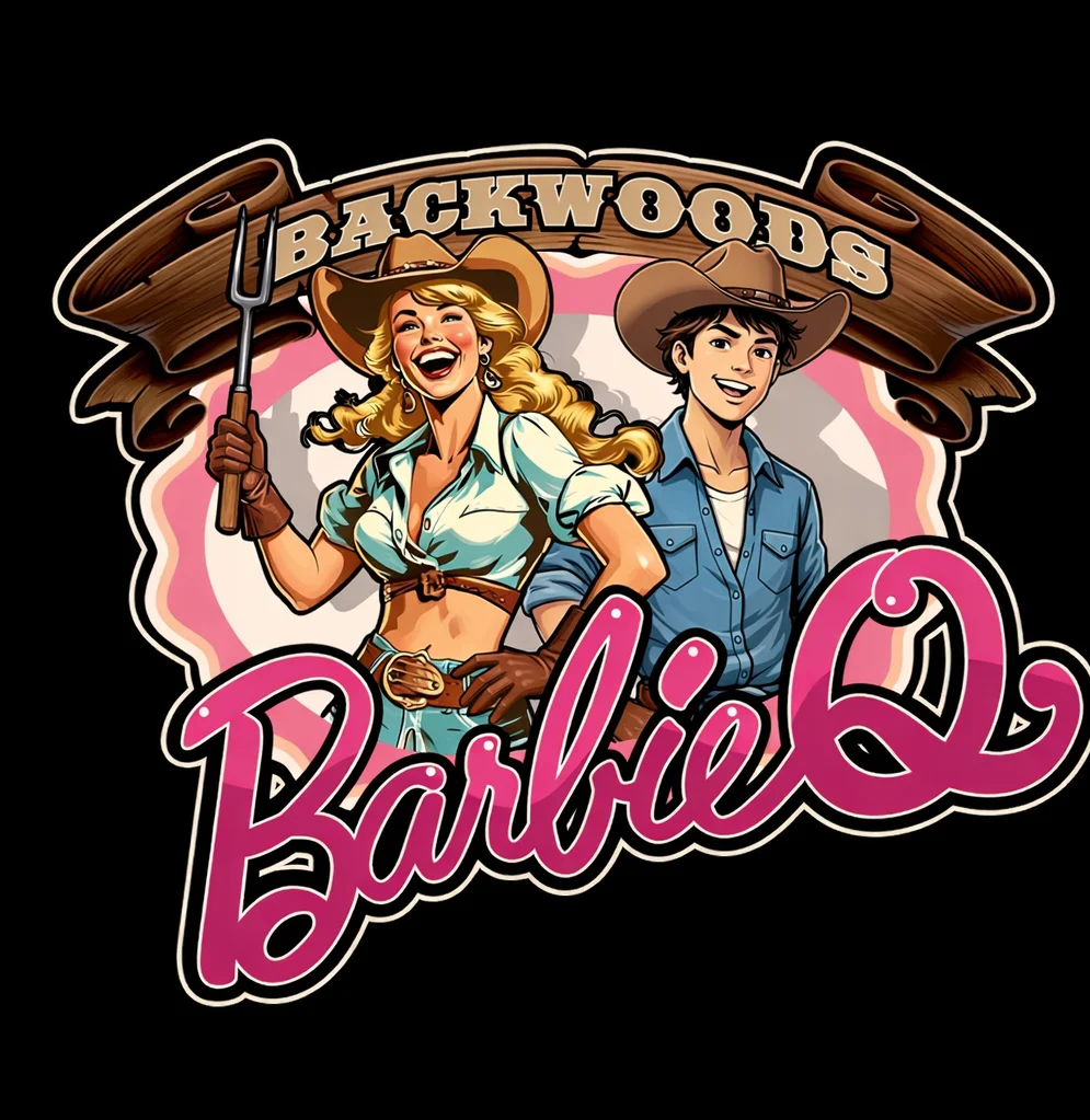 Barbecue-themed logo featuring cowboys and cowgirls