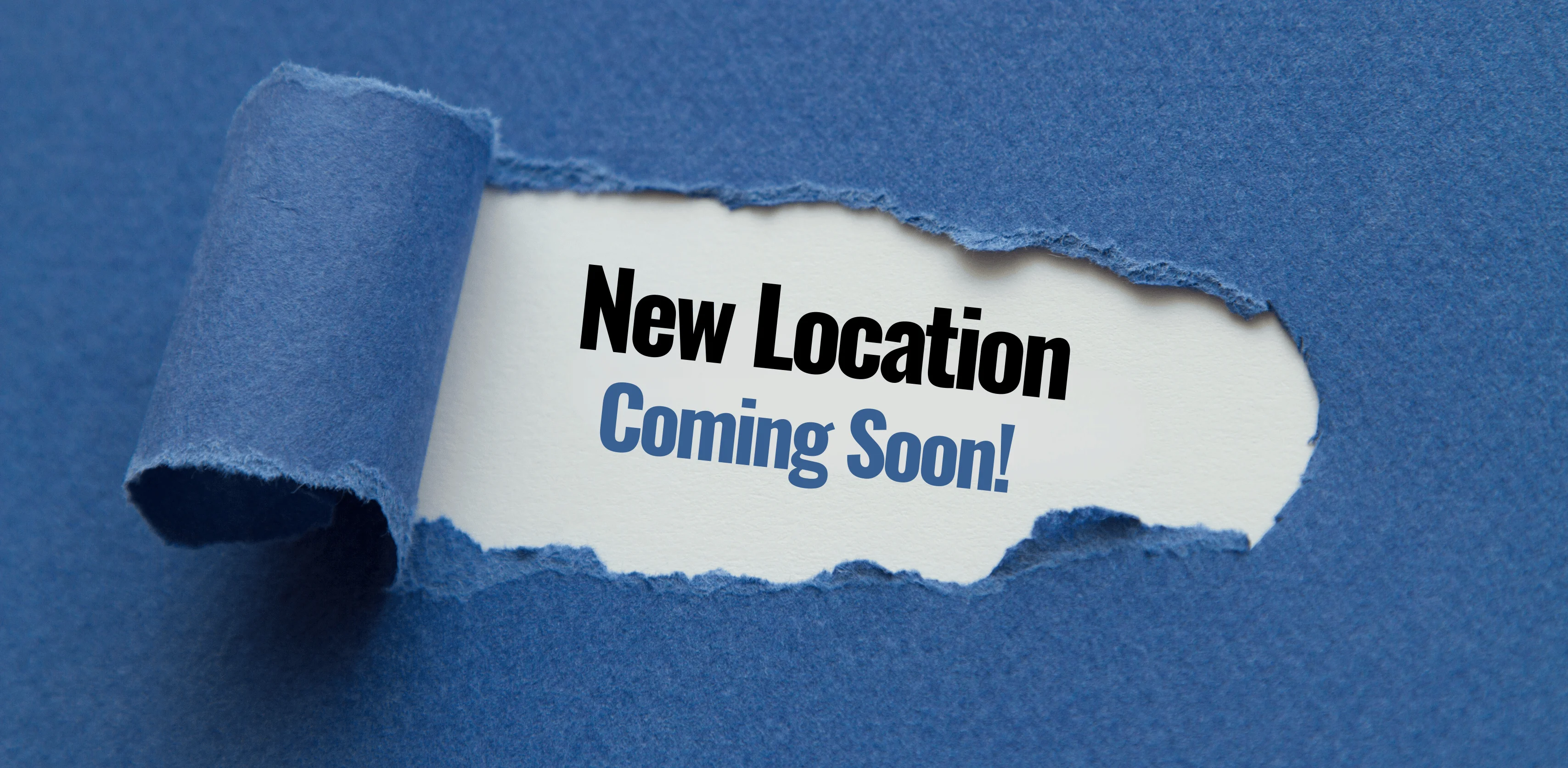 Modern coming soon announcement for a restaurant in blue and white design.