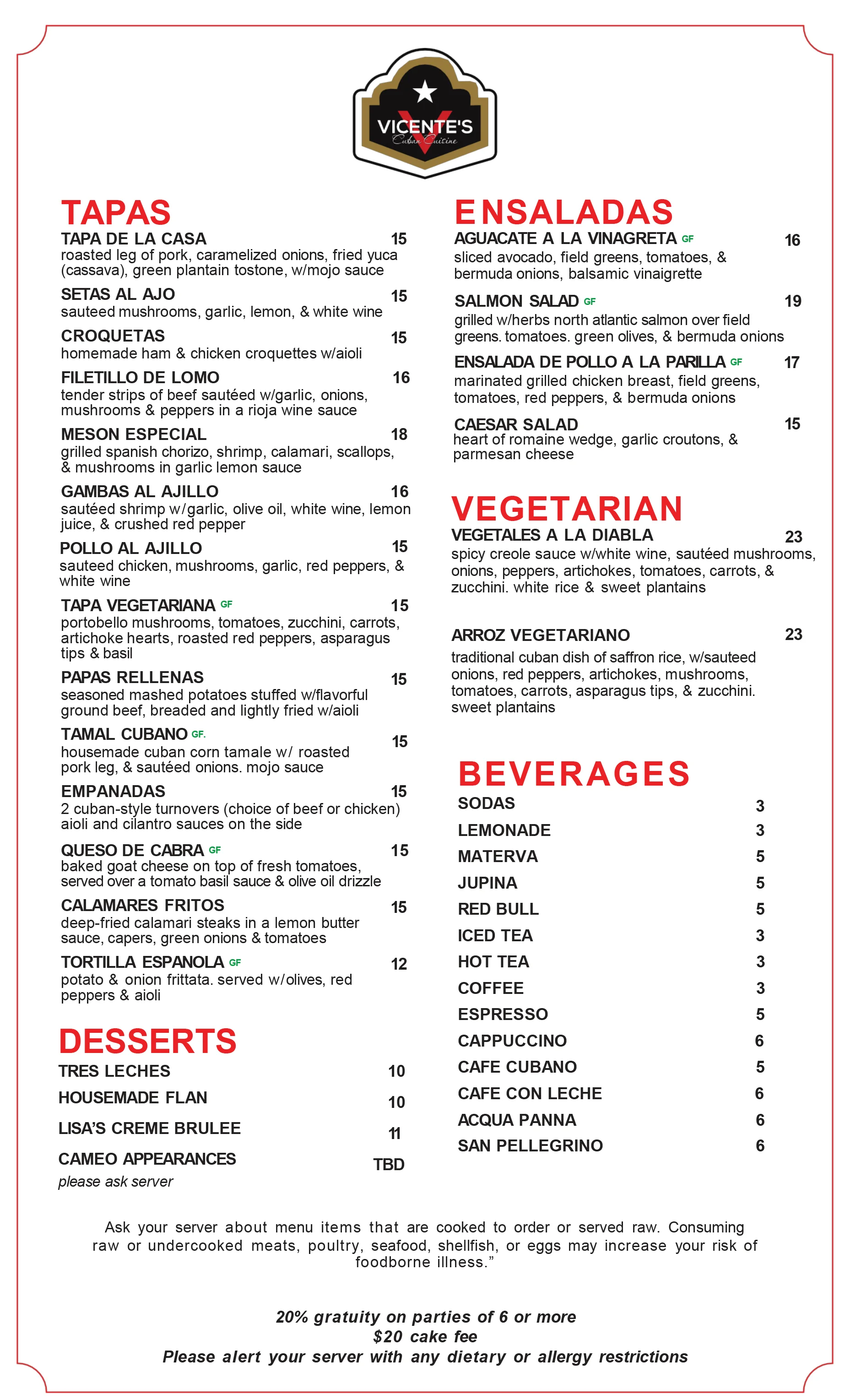 Spanish tapas menu featuring diverse dishes