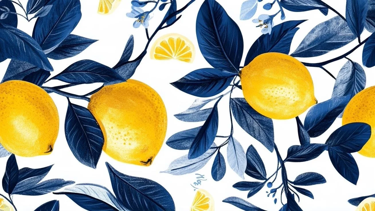 Vibrant lemon and foliage pattern design