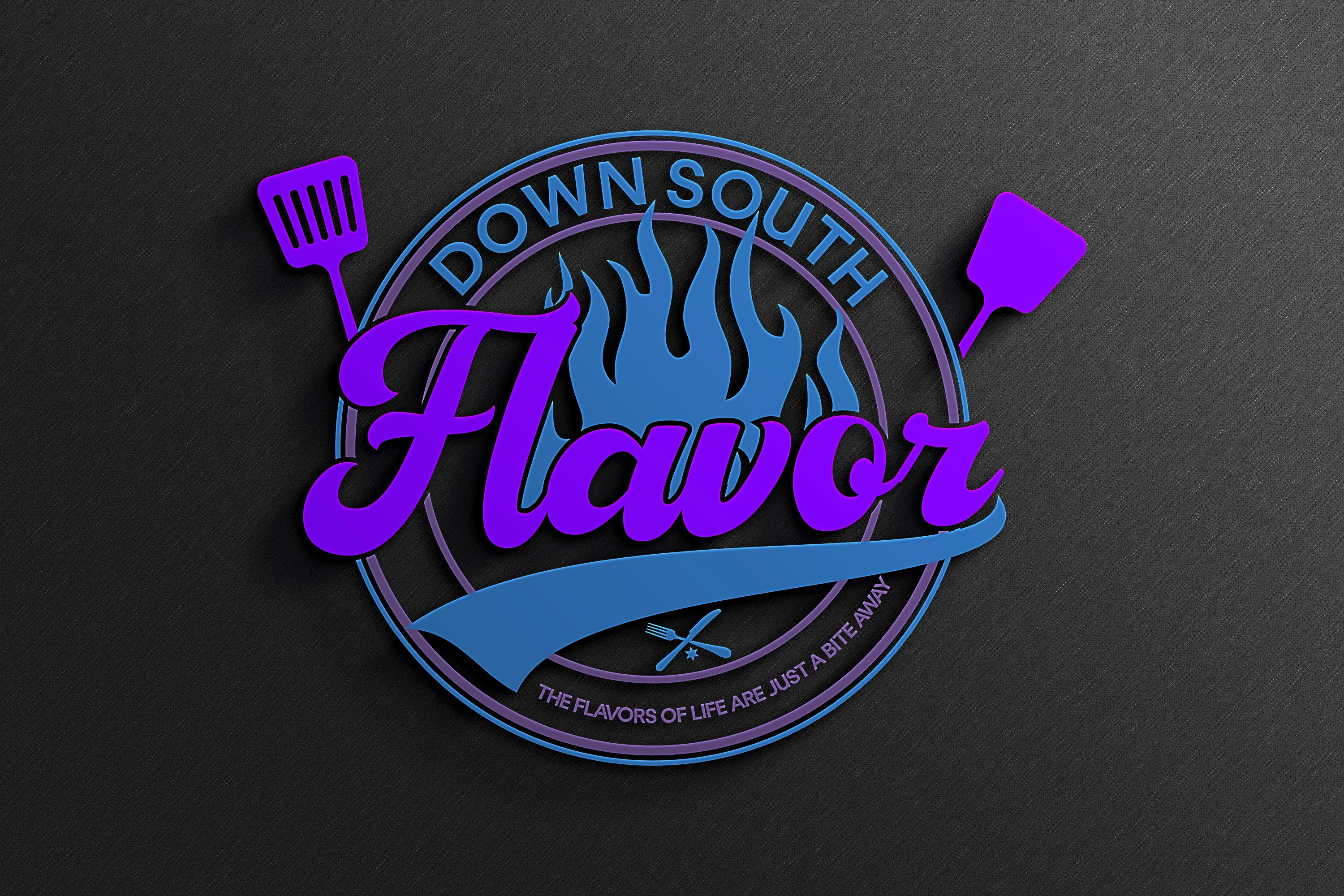 Logo for Down South Flavor restaurant featuring vibrant colors and grill imagery