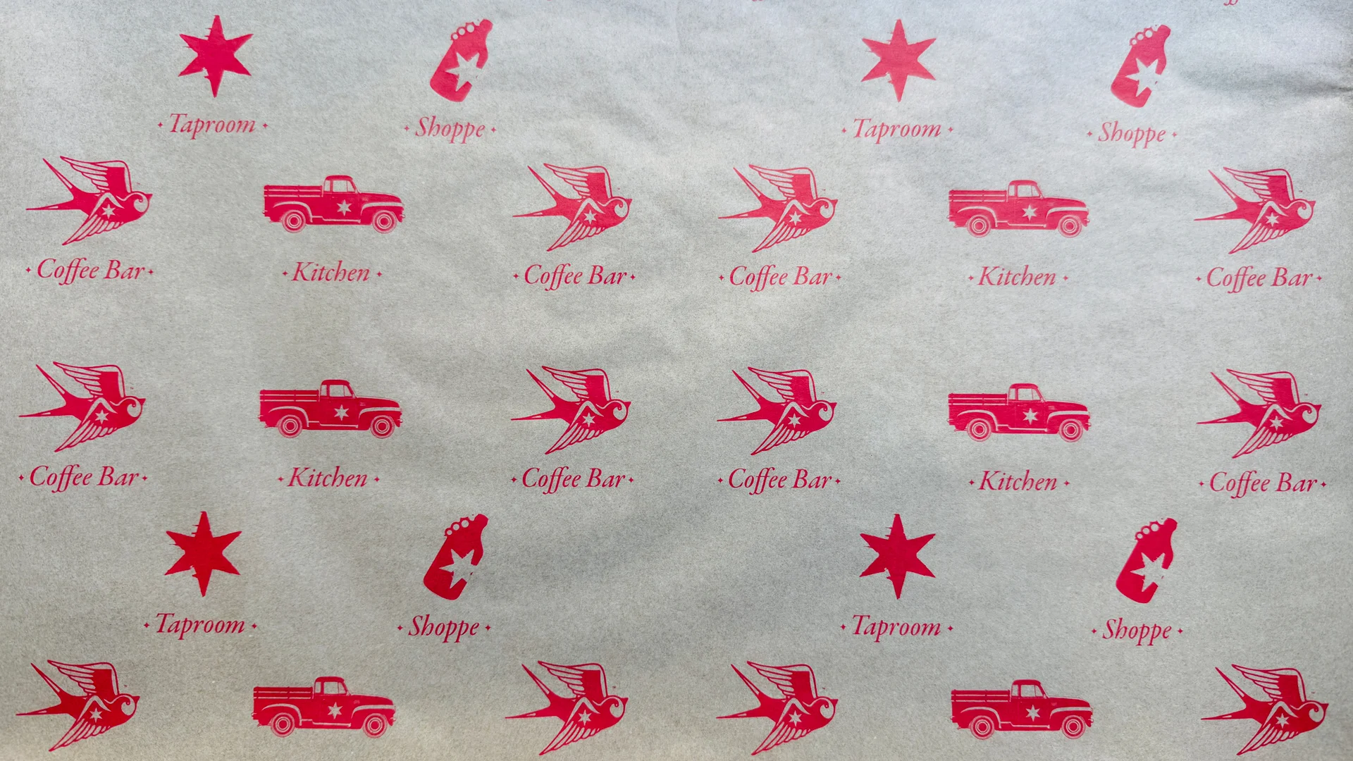 Decorative paper with restaurant branding and icons
