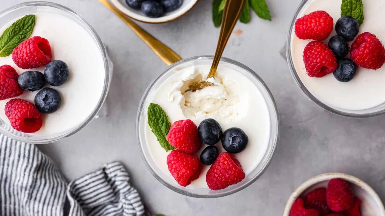Creamy panna cotta topped with fresh berries