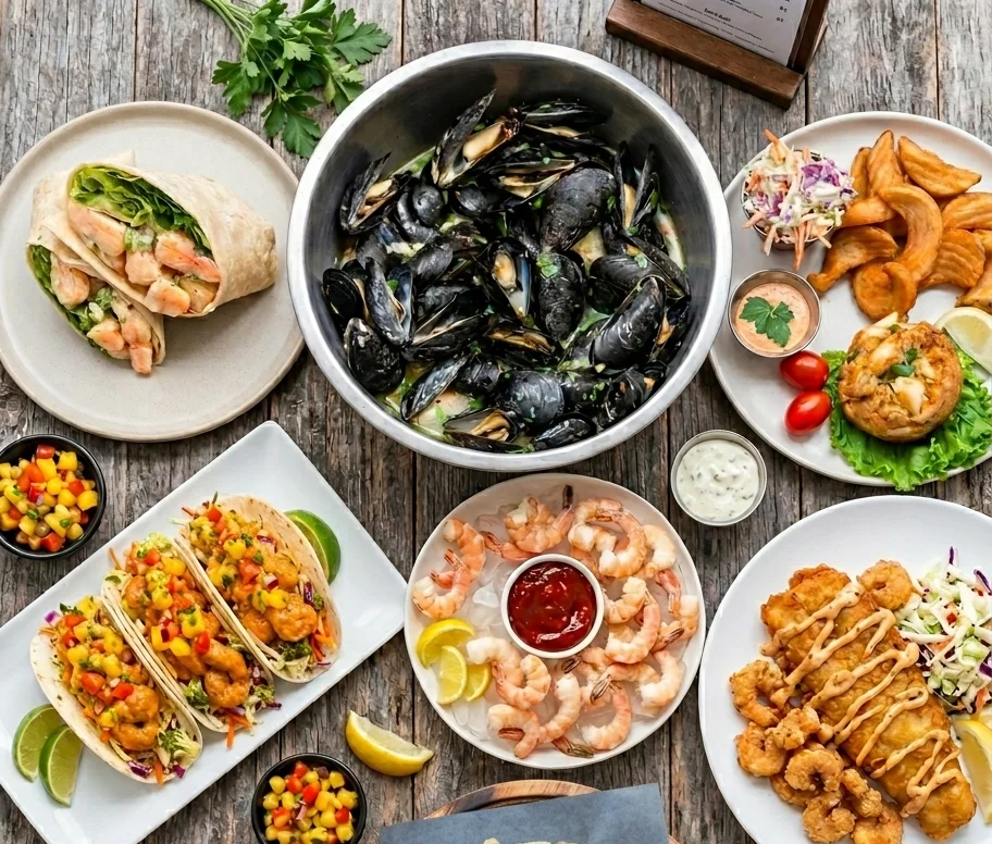 Freshly cooked clams served with lemon wedges and garnished with herbs in a cast iron skillet.