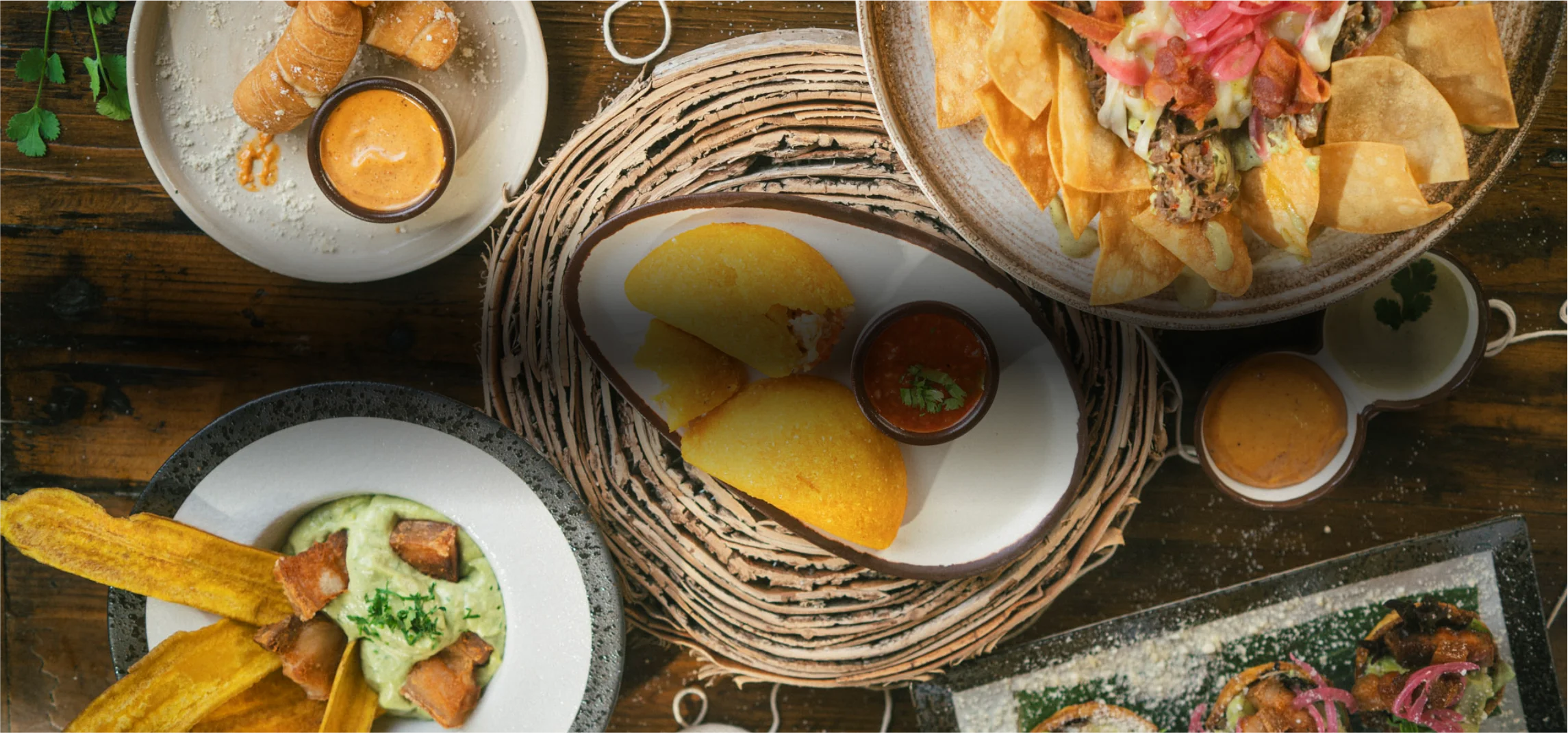 Venezuelan arepas with guasacaca and plantain chips