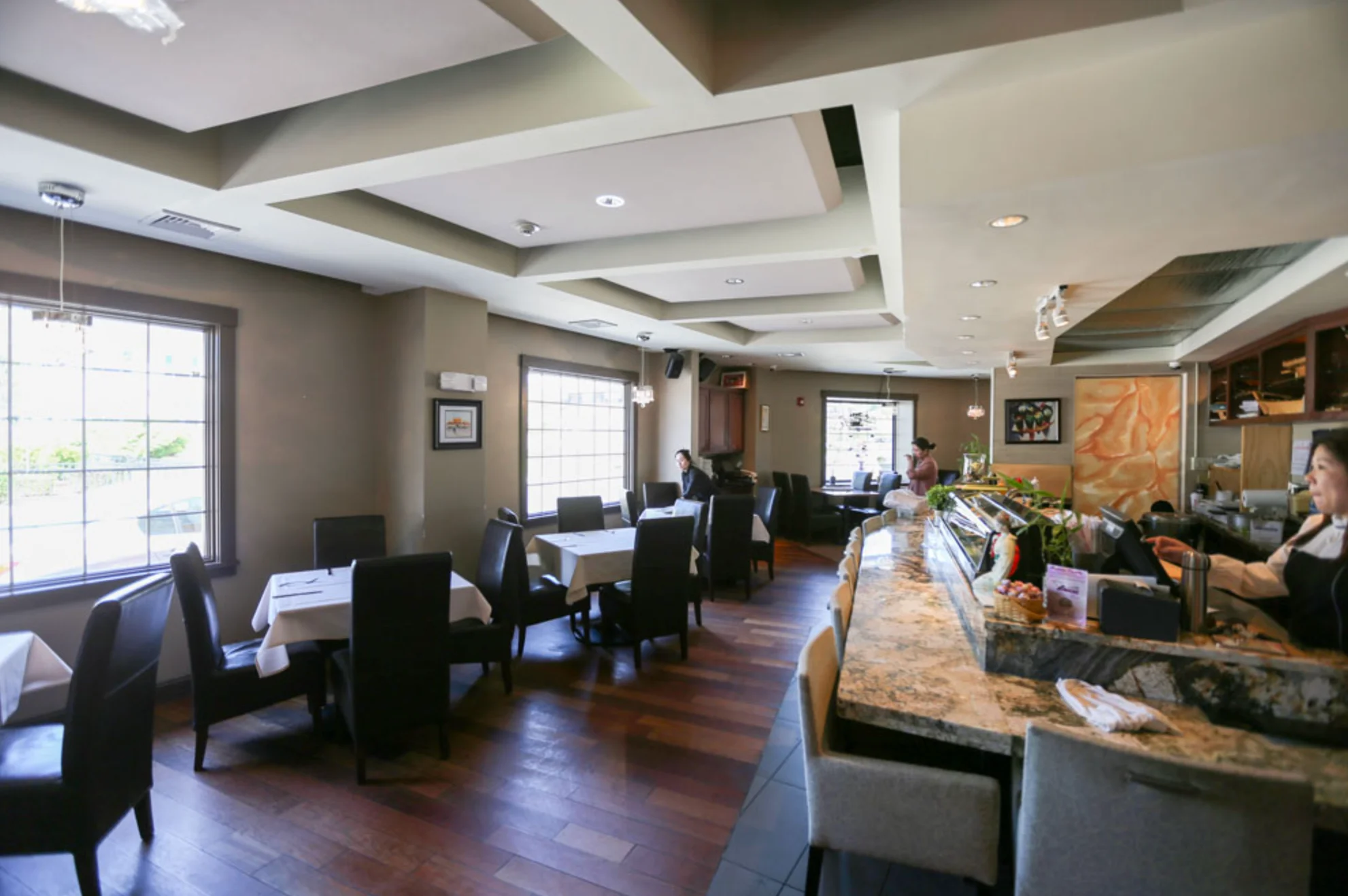 Elegant restaurant interior with modern decor and seating