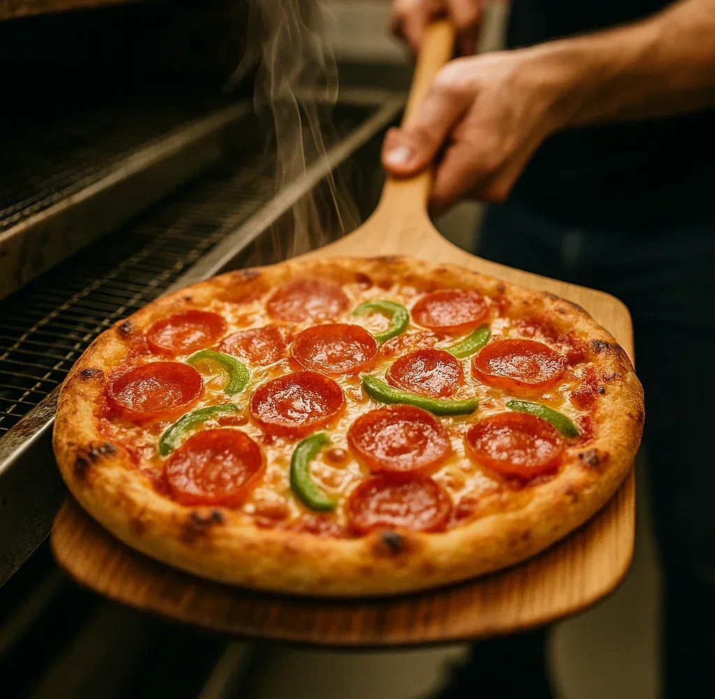 Pepperoni pizza fresh from the oven