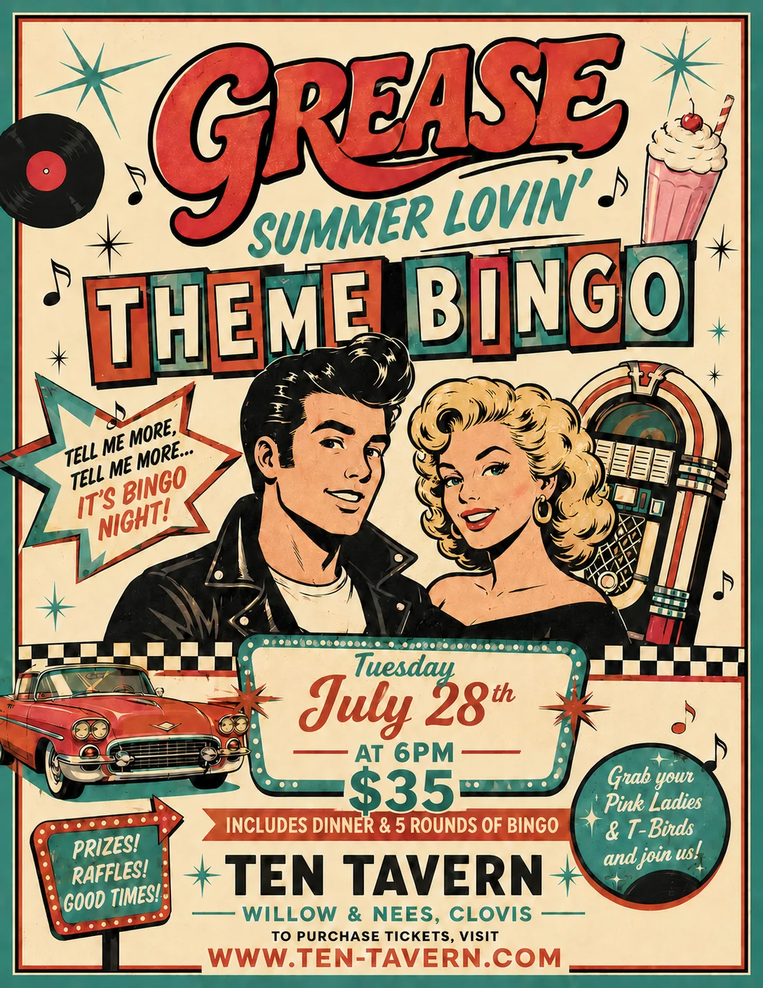 Grease Themed Bingo