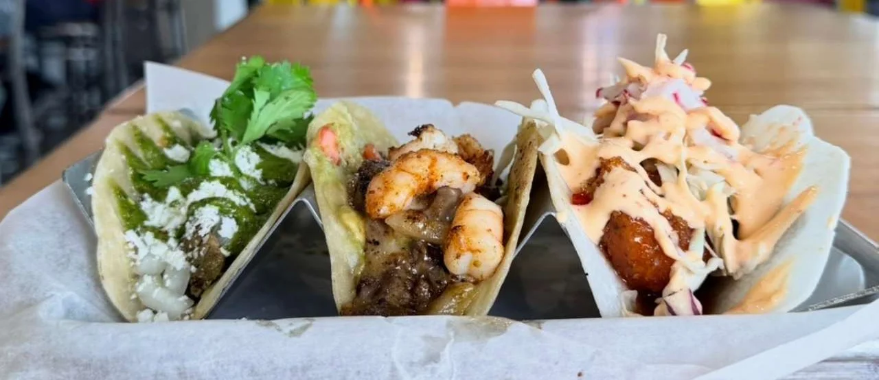 Three Tacos Pacific Coast Tacos, Beef, Surf and Turf and Spicy Chicken