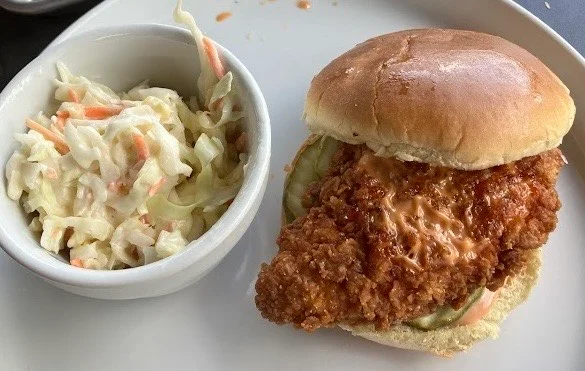 Southern fried chicken sandwich with coleslaw