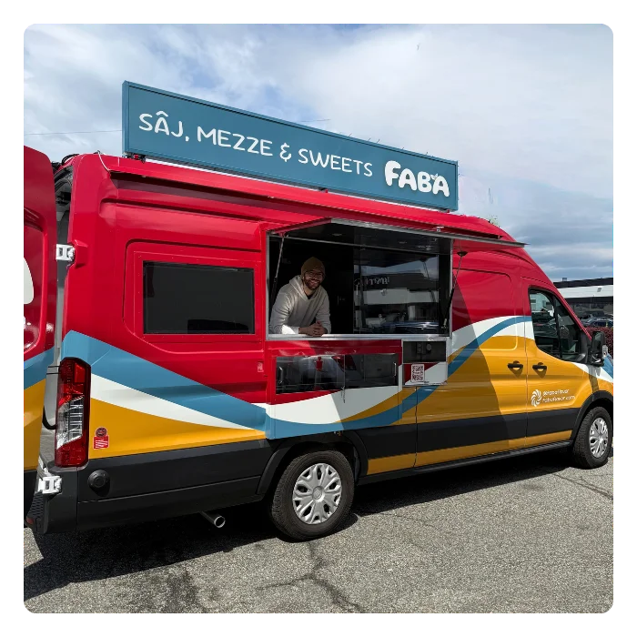 Food truck with person serving 