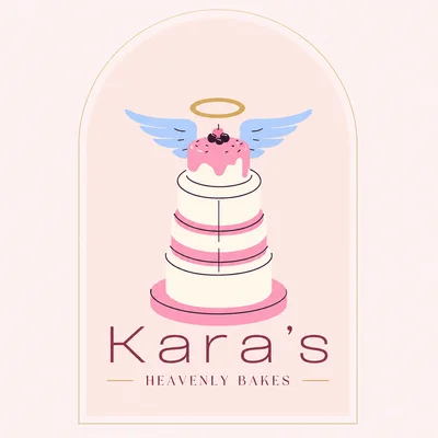 Logo of Kara's Heavenly Bakes featuring a whimsical cake design