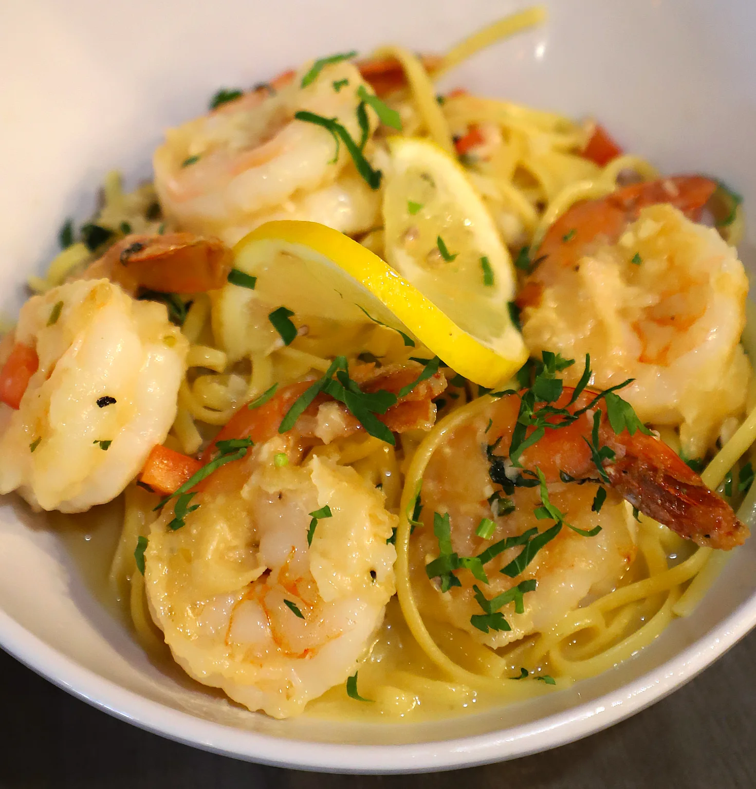 Shrimp linguine in a creamy garlic sauce