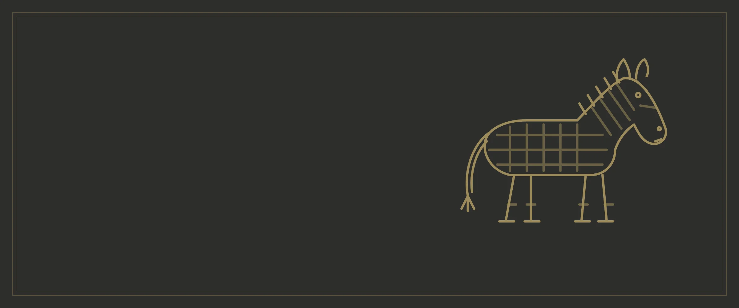 Stylized horse line art on a dark restaurant branding background