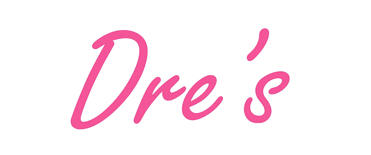 Logo of Dre's restaurant in vibrant pink lettering