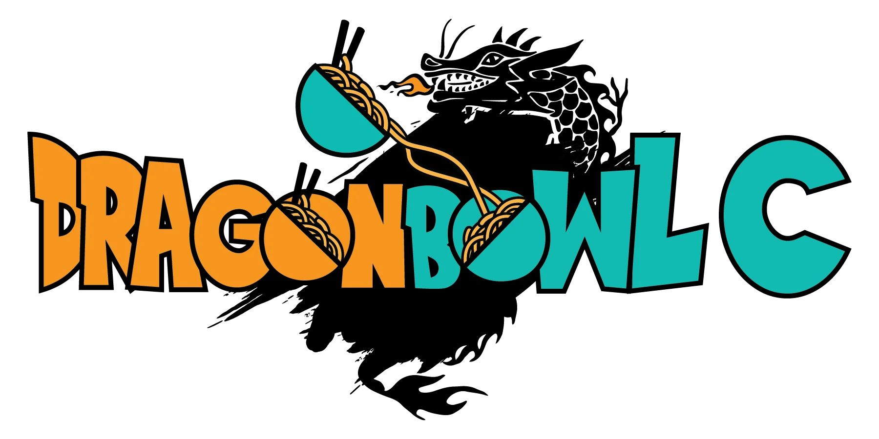 Logo of Dragon Bowl restaurant featuring a dragon and noodle bowls