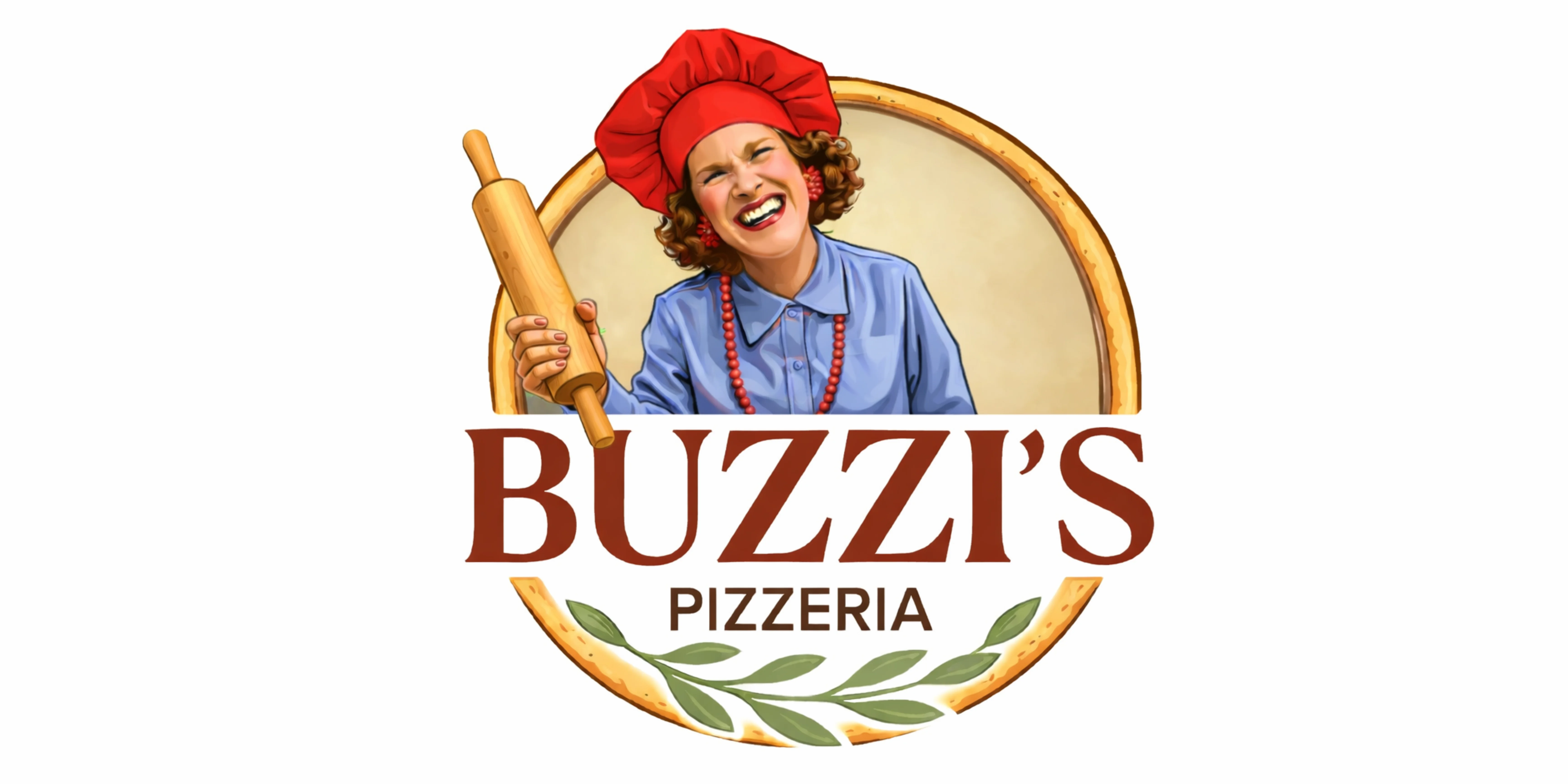 Logo of Buzzi's Pizzeria featuring a cheerful chef