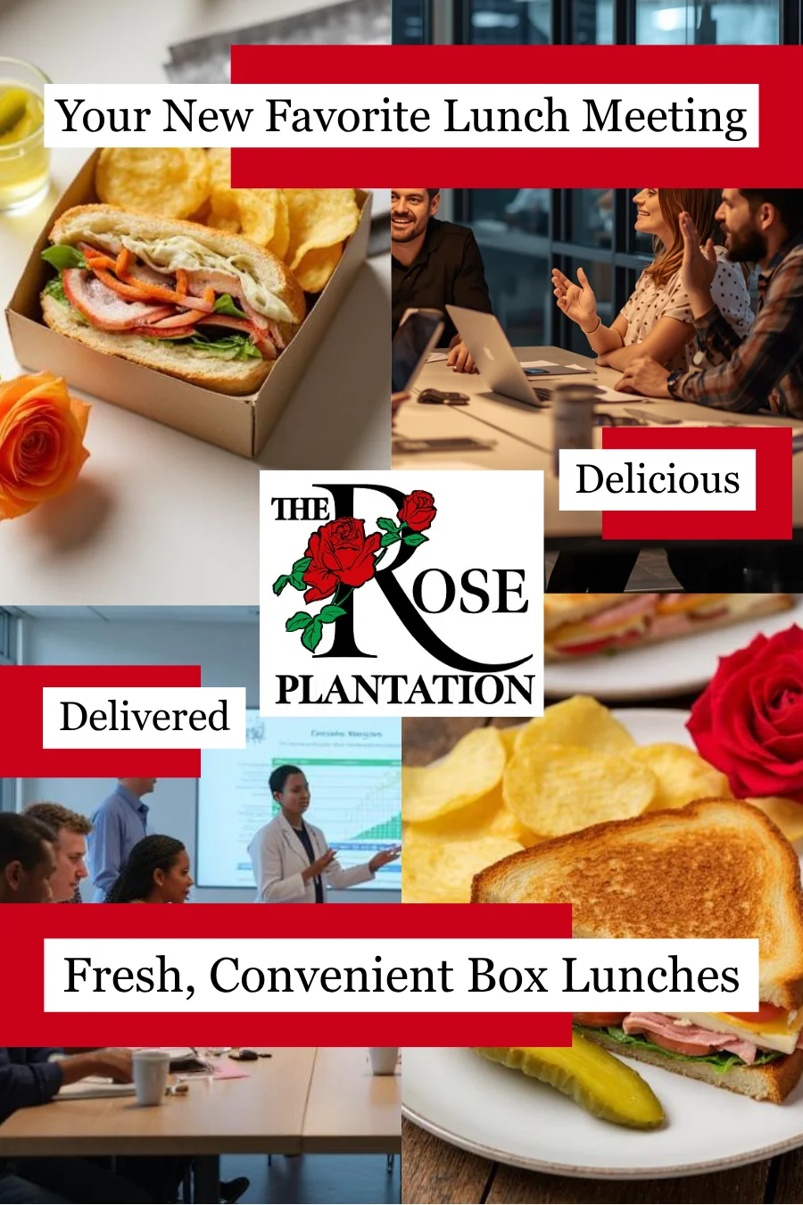 Fresh box lunch with sandwich and chips for business meetings