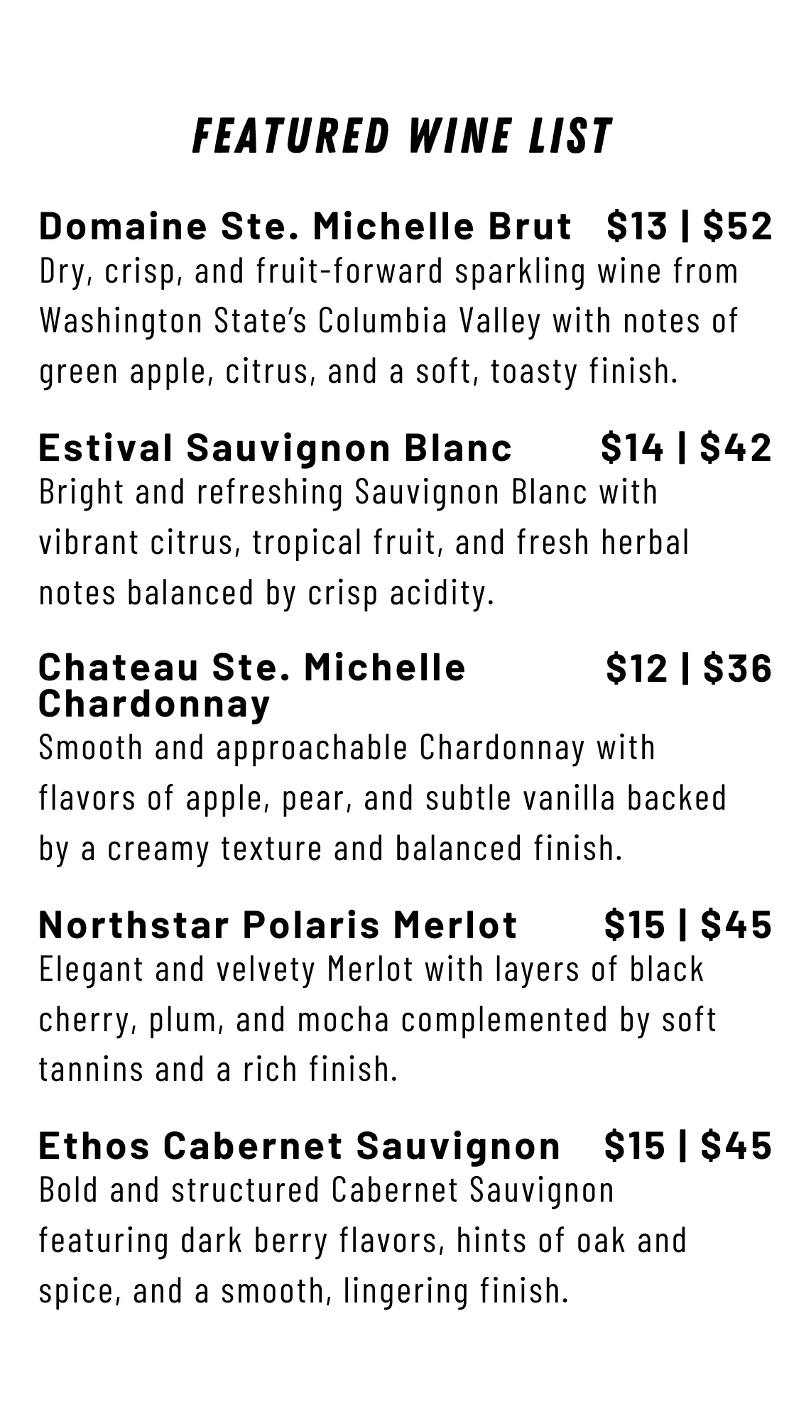Fresh sheet menu for May 2026 featuring seasonal dishes and specials.