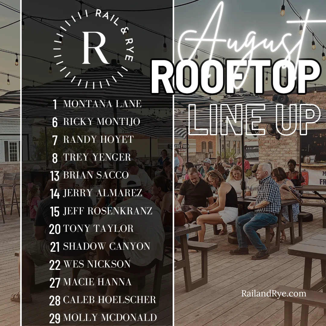 Live music performance on a rooftop at Rail & Rye restaurant