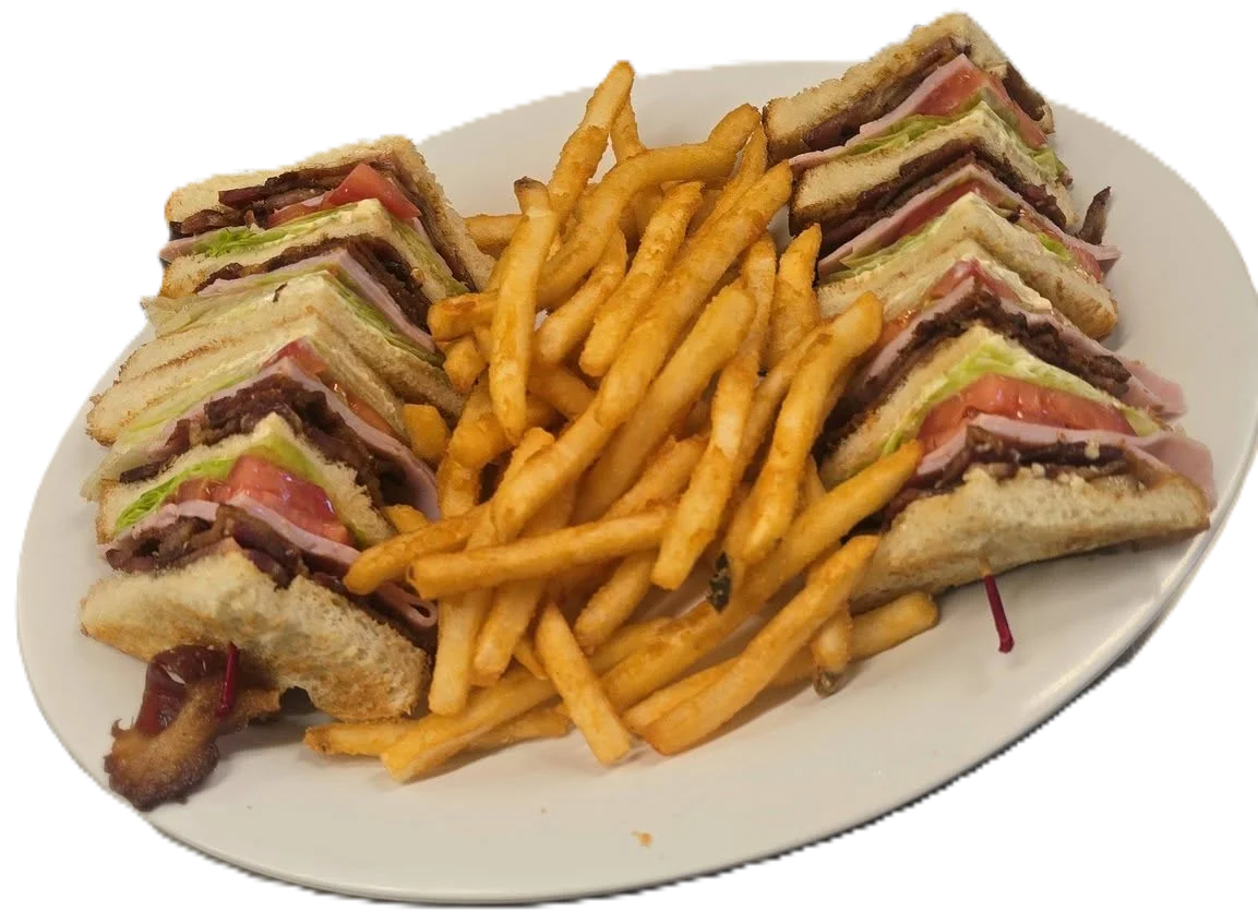 Classic club sandwich with crispy fries